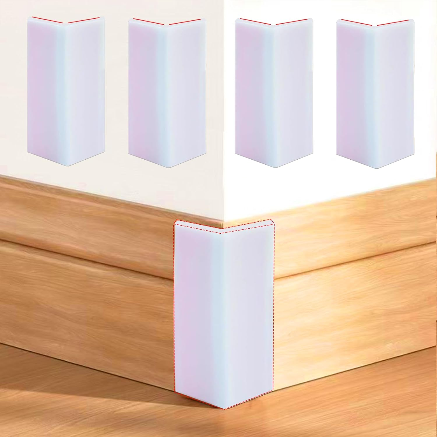 White Baseboard Corners Blocks Self Adhesive, Thickened Rubber Safety Corner Protectors Cushion, Soft Edge Furniture Wall Guards (4 PCS) image number 3
