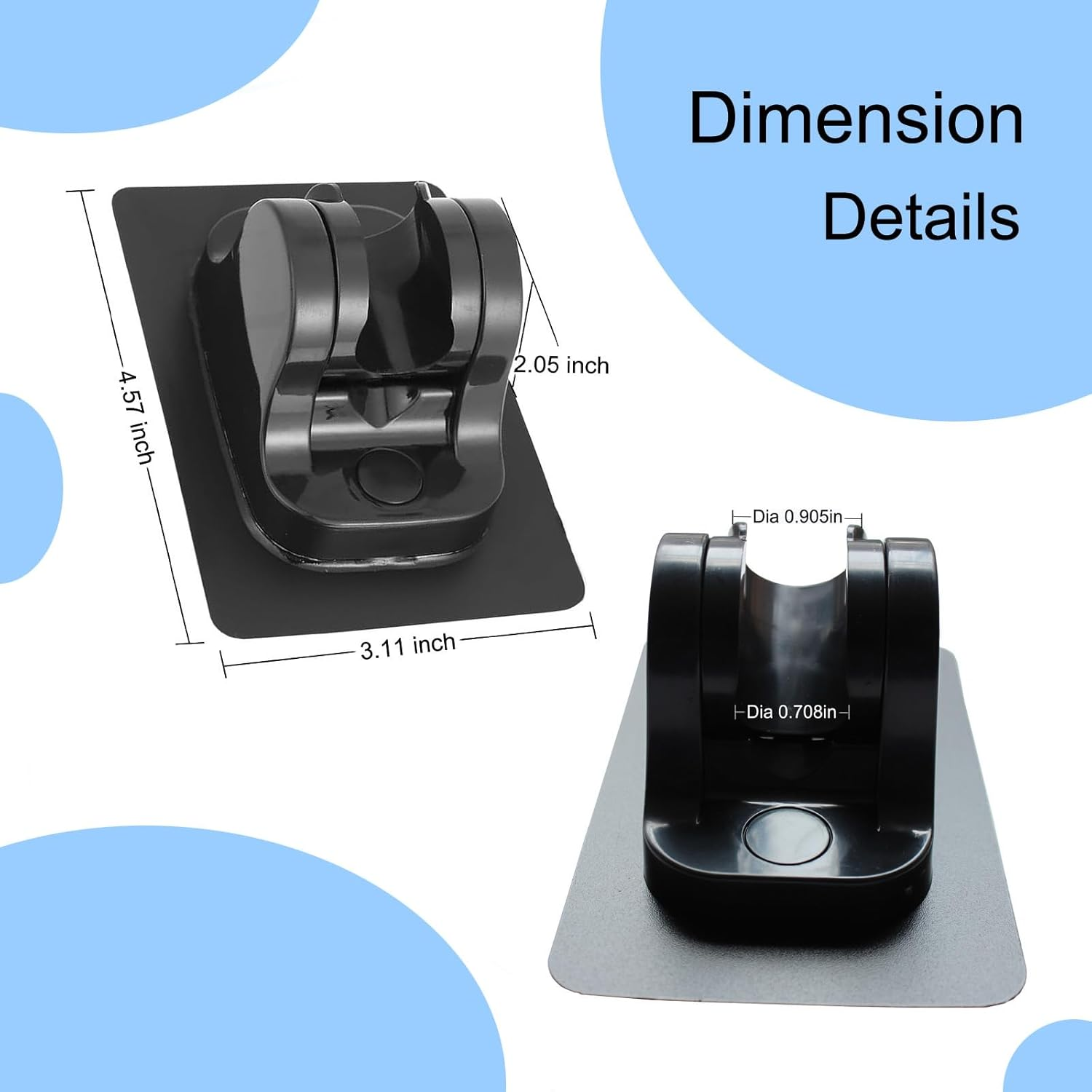 Dalyndar Strong Adhesive Shower Head Holder Angle Adjustable Handheld Shower Arm Bracket Compatible with Various Types of Shower Heads, No Drilling Wall Mounted Bathroom Kit 1 Pack Black Waterproof image number 5