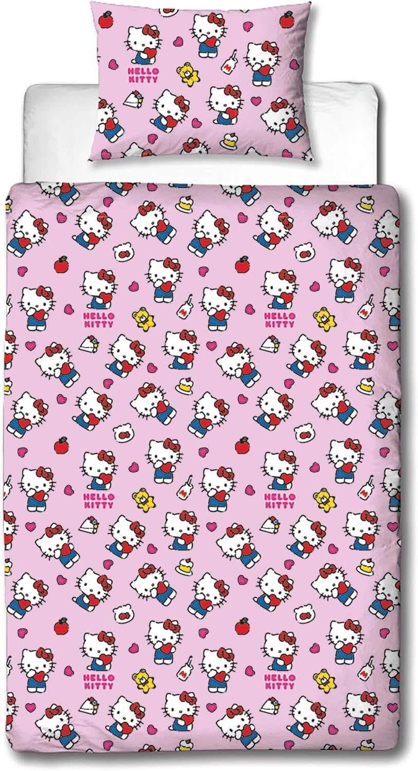 Hello Kitty Officially Licensed Hello Design Single Duvet Cover Set | Reversible 2 Sided Cat Bedding Including Matching Pillow Case | Perfect for Kids Bedroom | Polycotton image number 1
