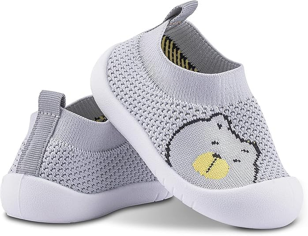 Baby Toddler Sock Shoes Non-Skid Slipper with Rubber Soft Sole Breathable Cotton Walking Shoes for Baby Boys Girls Lightweight Slip-On Sneakers Baby Trainers Indoor Outdoor Grey image number 2