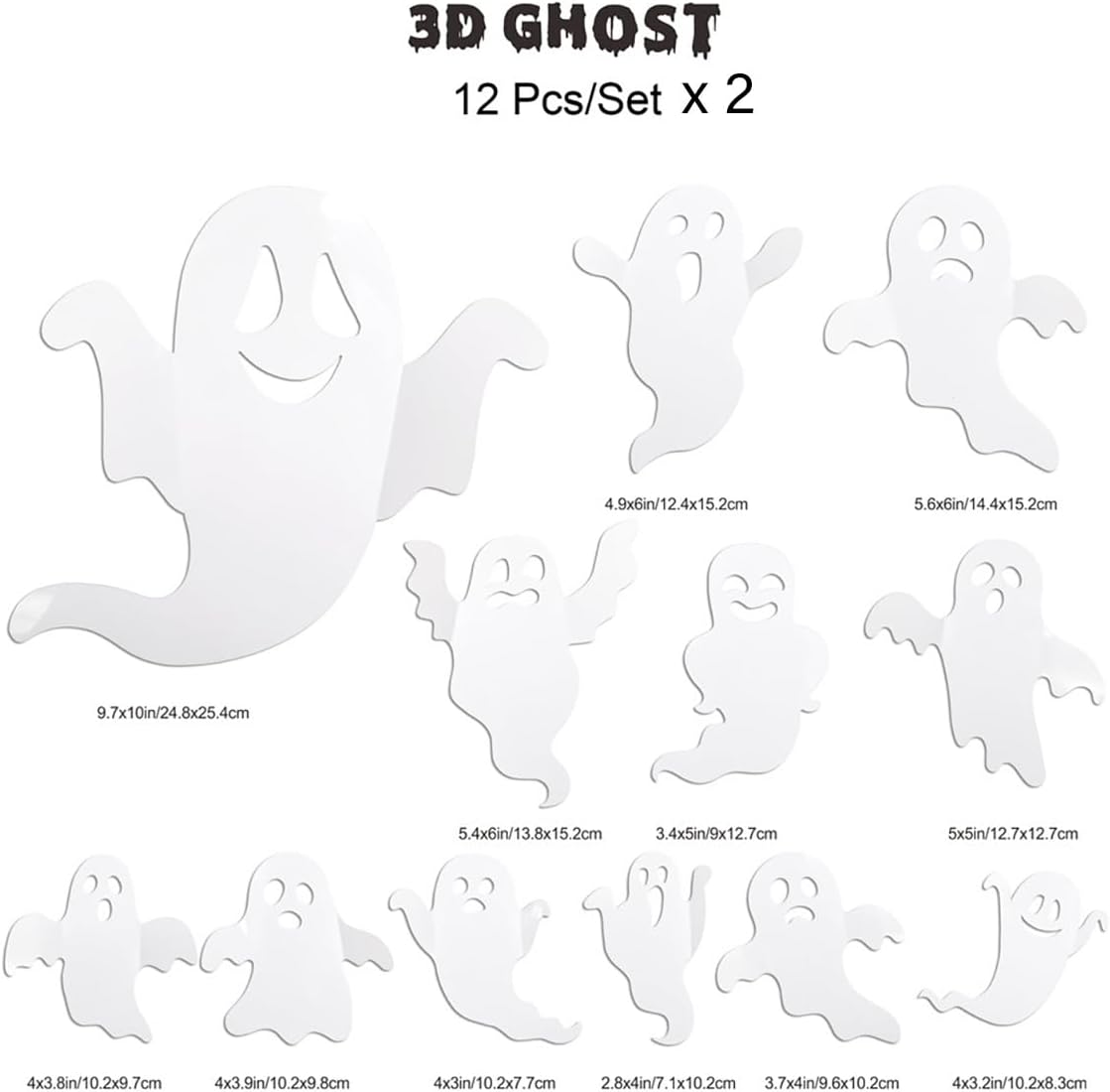 24Pcs Halloween Ghost Wall Decor 3D Ghost Stickers Decor Reusable Cute Halloween Decor Self-Adhesive White Ghost Wall Decorations for Gothic Window Door Wall Room Closet Halloween Home Decor Stickers image number 6
