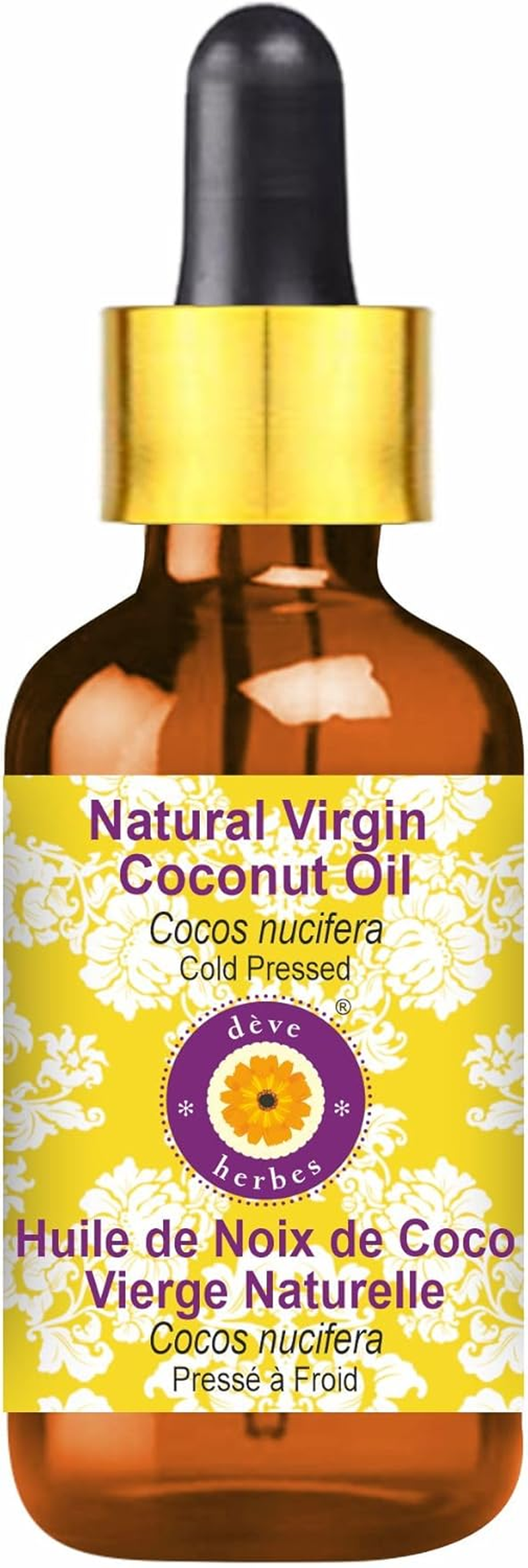 Deve Herbes Natural Organic Virgin Coconut Oil (Cocos Nucifera) with Glass Dropper 100% Pure Natural Therapeutic Grade Cold Pressed 15Ml (0.50 Oz) image number 2