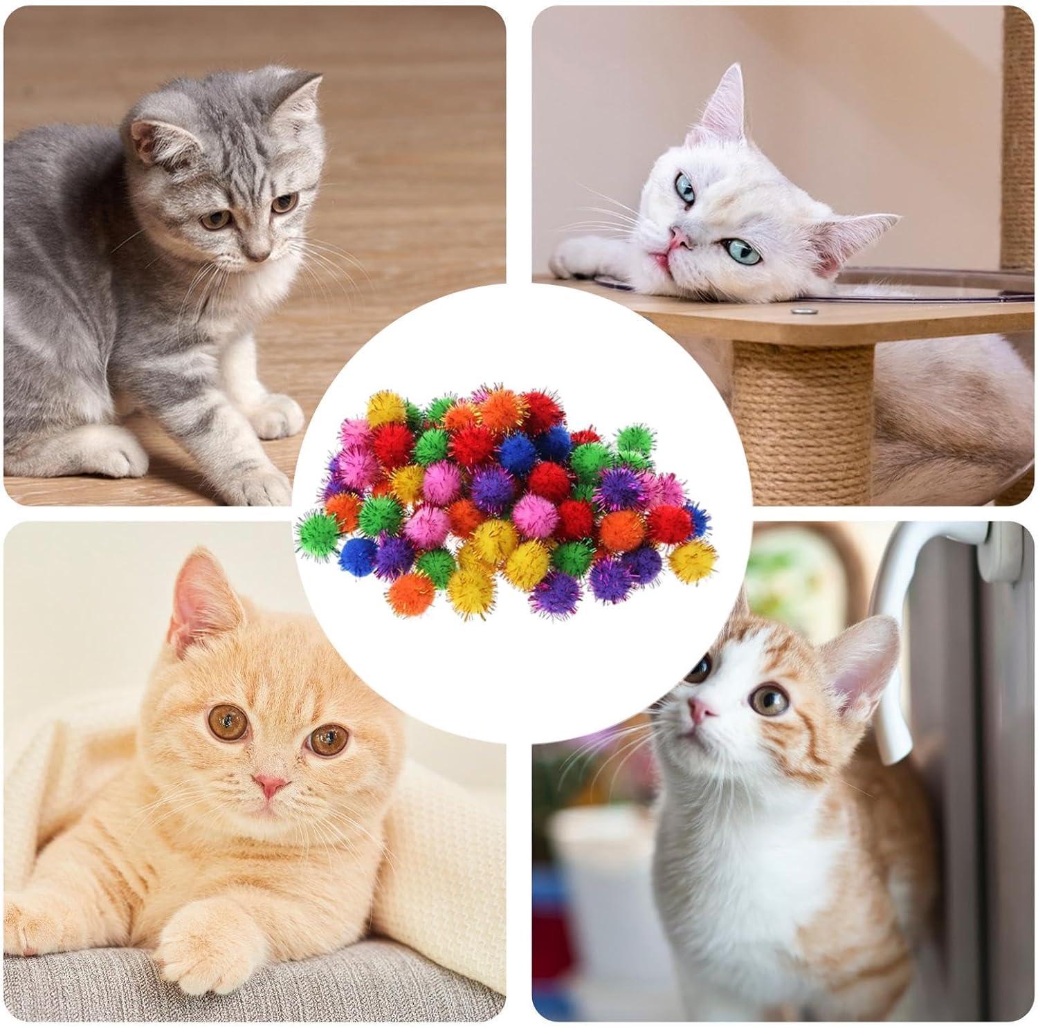 Nybhyjka Glitter Poms for Crafts | Glitter Colorful Poms Cat Toys,100X Craft Supplies Interactive Toys, Decorative Material Arts & Crafts for Handmade Art Decorations image number 4