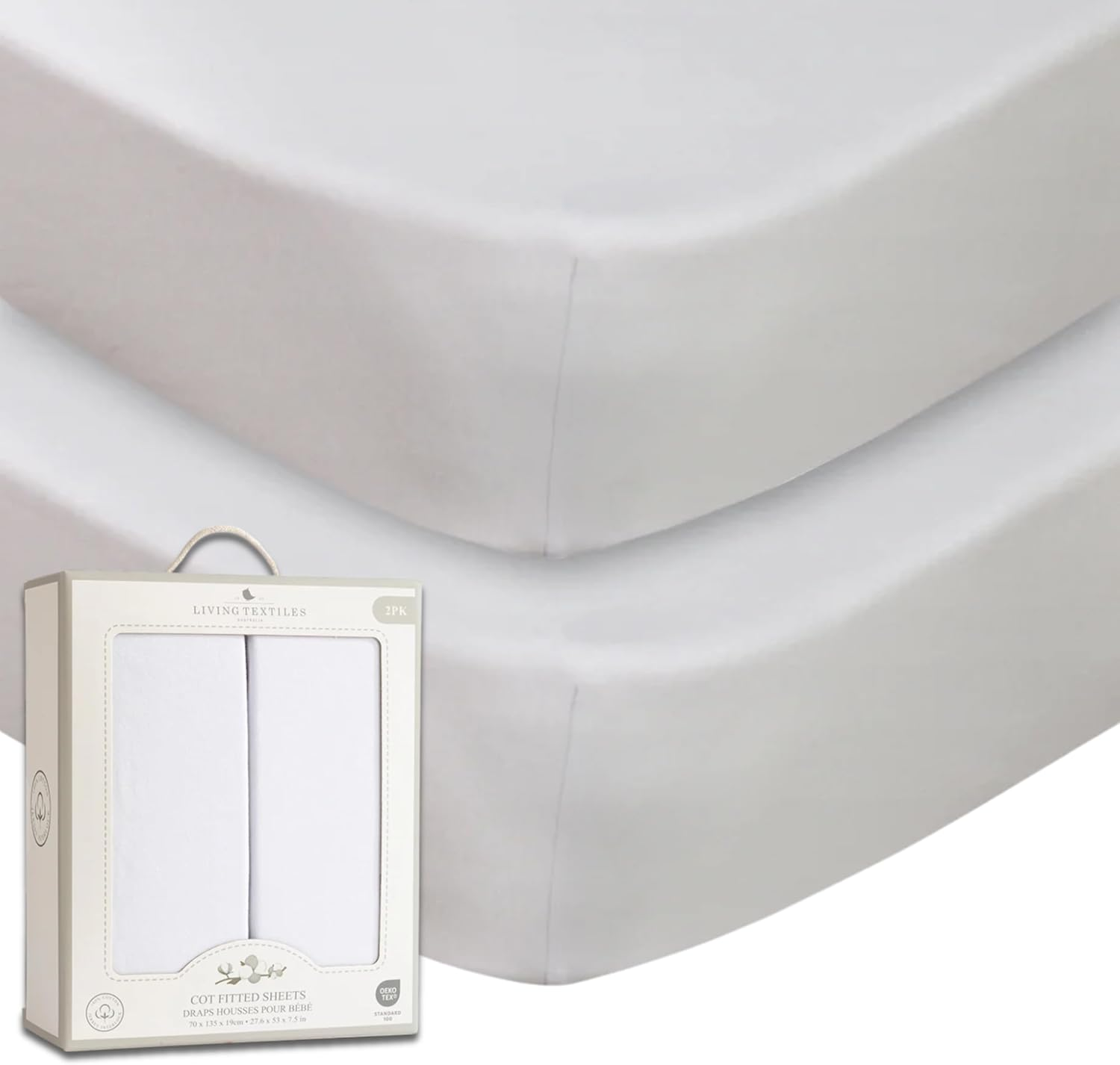 Living Textile Premium Cot Fitted Sheet 2-Pack 70X135Cm &ndash; Soft Cotton Jersey, Snug Secure Fit with Full Elastic, Breathable & Machine Washable Baby Bedding for Crib, Kids & Travel (Forest Retreat)