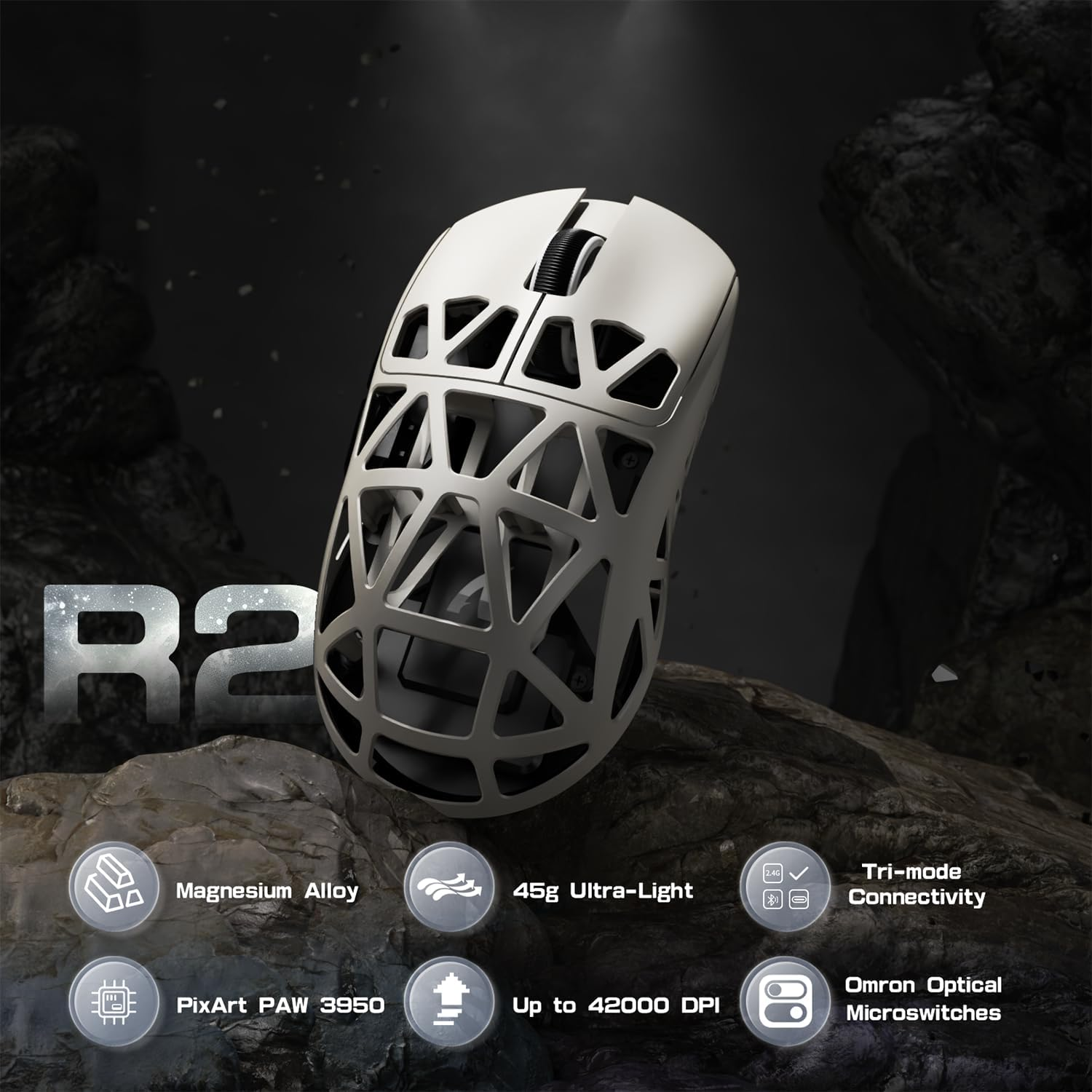 Ziyou Lang X Attack Shark R2 Superlight Wireless Gaming Mouse,Magnesium Alloy, Pixart PAW3950 Sensor,42K DPI,8K Polling Rate,5 Programmable Button,Long Battery Life Mice-Retro White image number 6