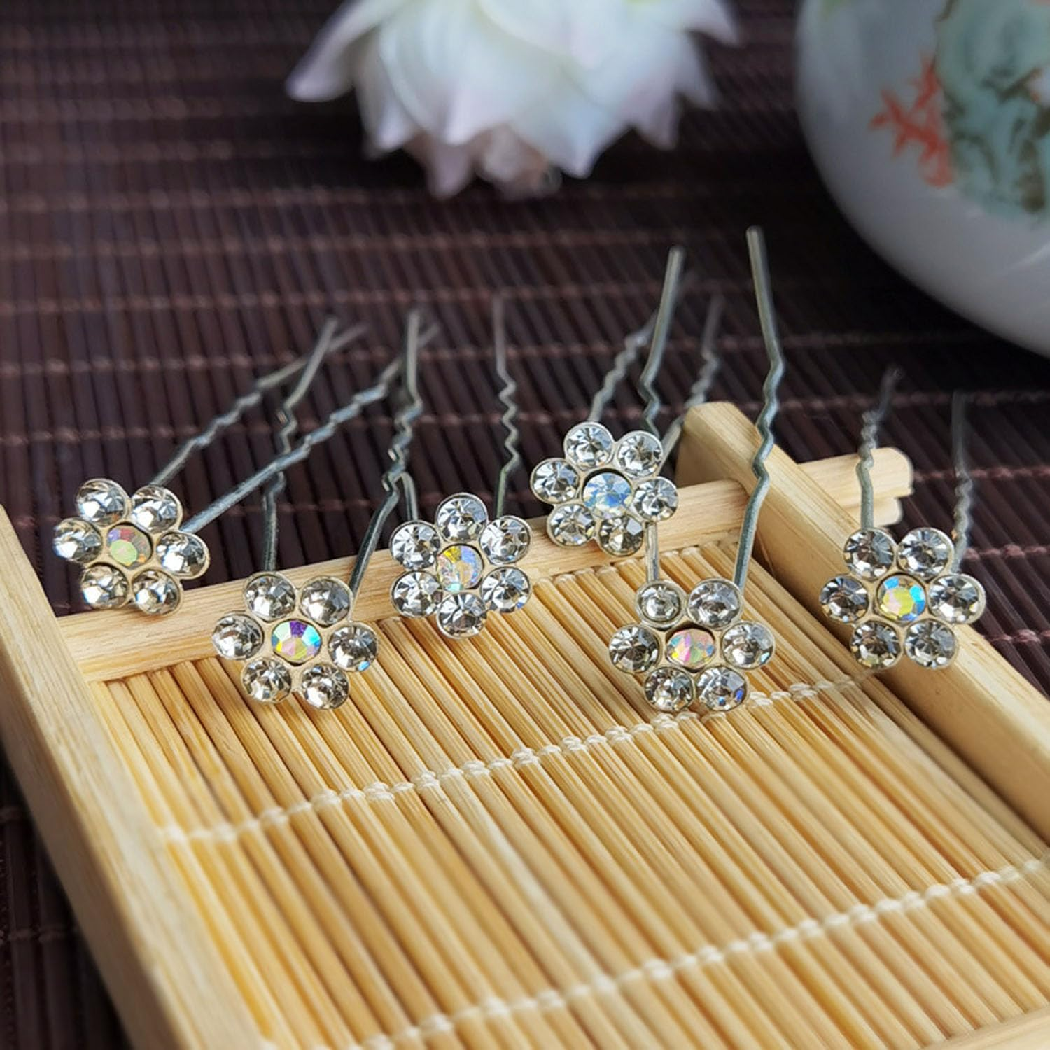 Pack of 50 4 Cm Hair Bobbles for Women, 10 Pack Crystal Flower Hair Pins, Rhinestone Hair Clips, Stretch, Ponytail Holder, Headband, Hair Bobbles for Bride, Wedding, Women, Hair Accessories image number 2