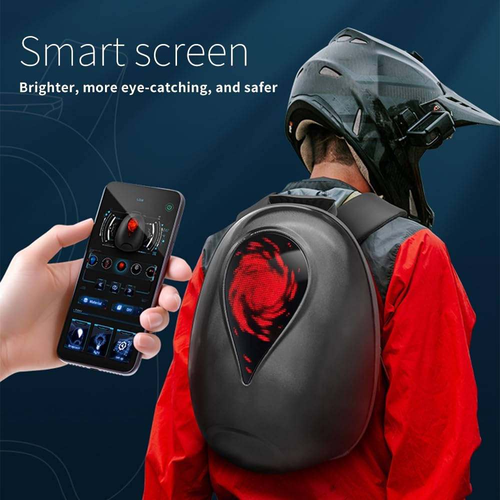Two Shoulder Bag, LED Backpack Riding Backpack Motorcycle Helmet Hard Shell Waterproof