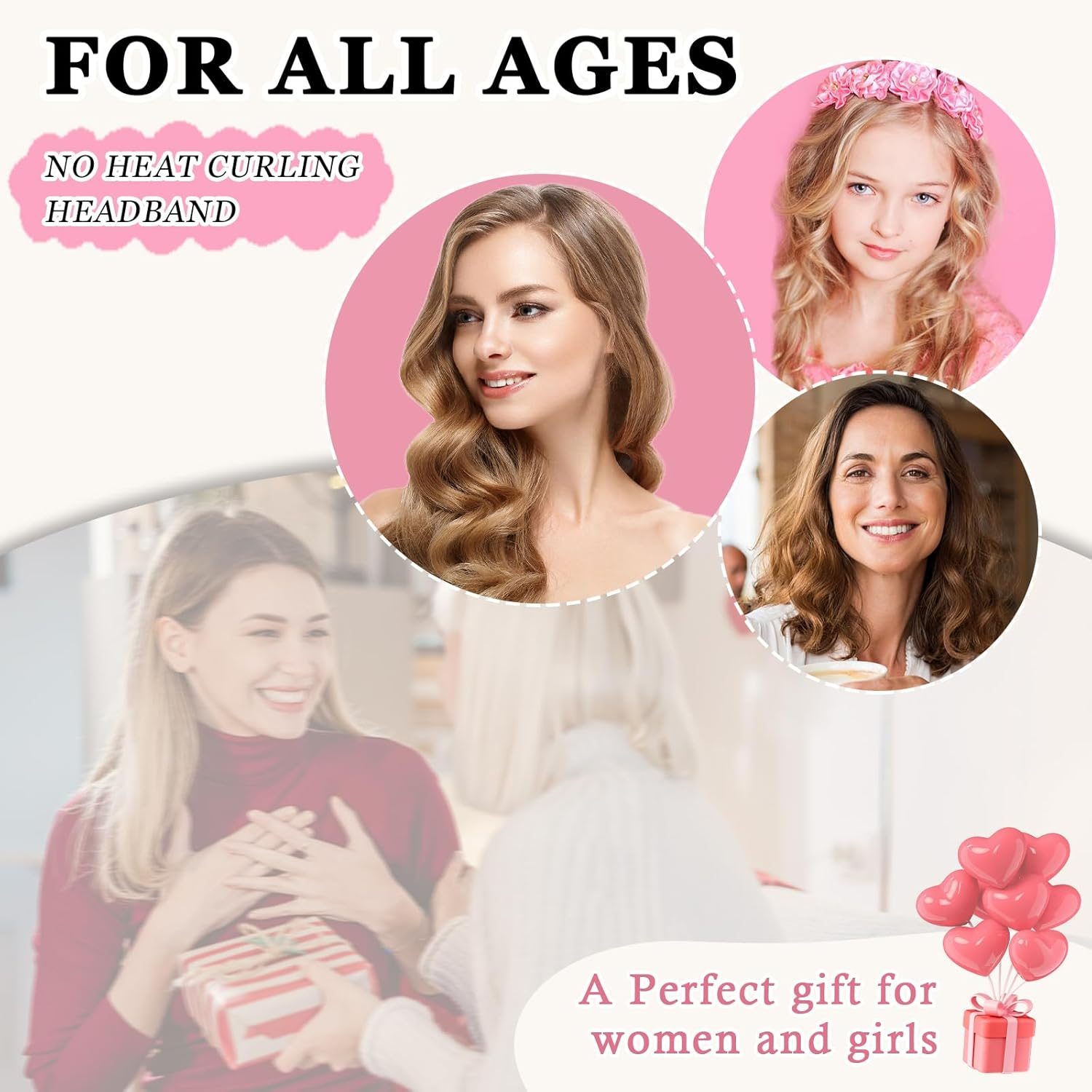 Gwabee No Heat Overnight Curl Headband, 70" Soft Ribbon Curl Wrap for Long Hair - 9 PCS Rods Set with Bonnet, Pink