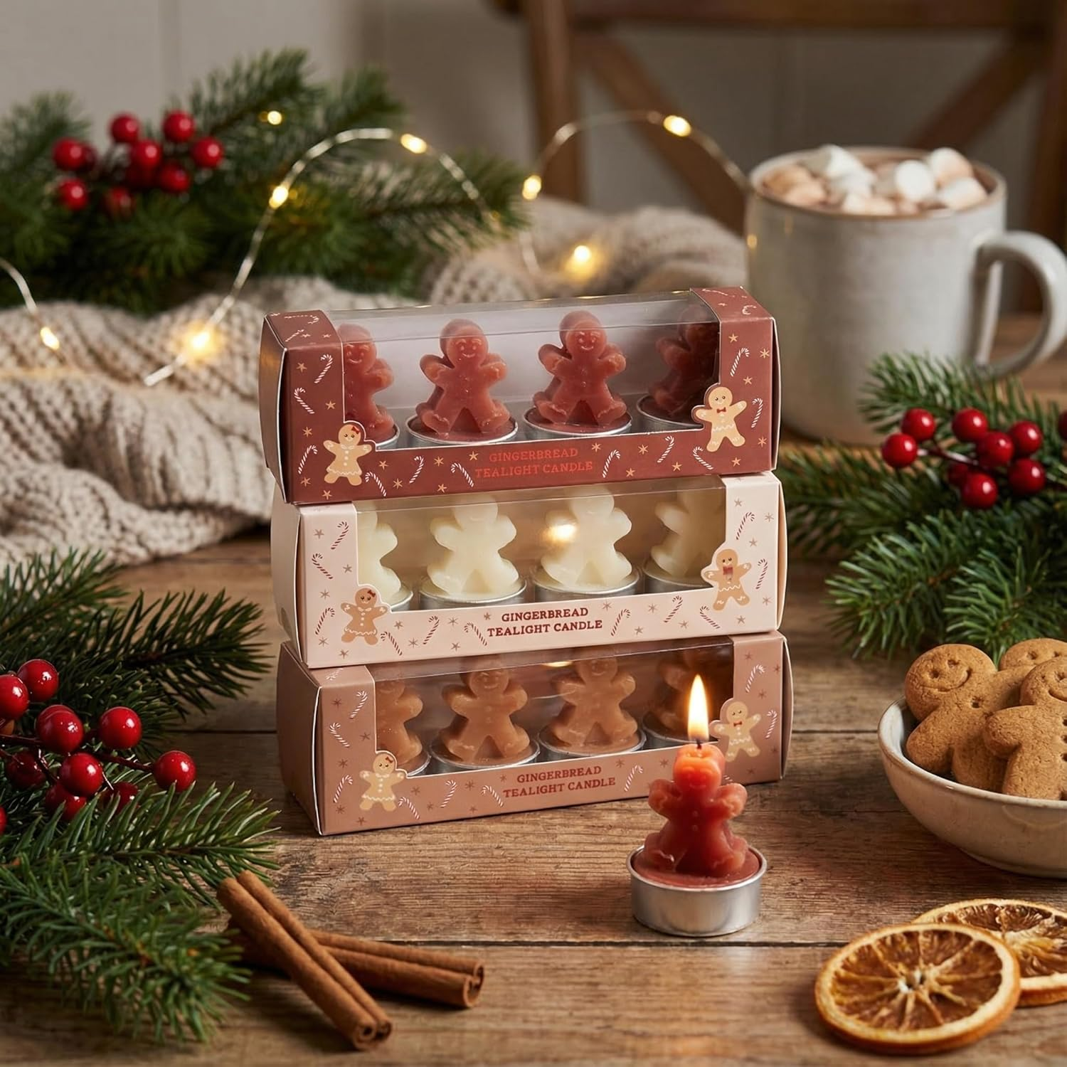 MIJOMA Tea Lights Set Gingerbread &ndash; Set of 12 in Gift Set &ndash; Decorative Candles in Gingerbread Man Shape &ndash; Christmas Decoration, Advent, Table Decoration, Gift Idea image number 1