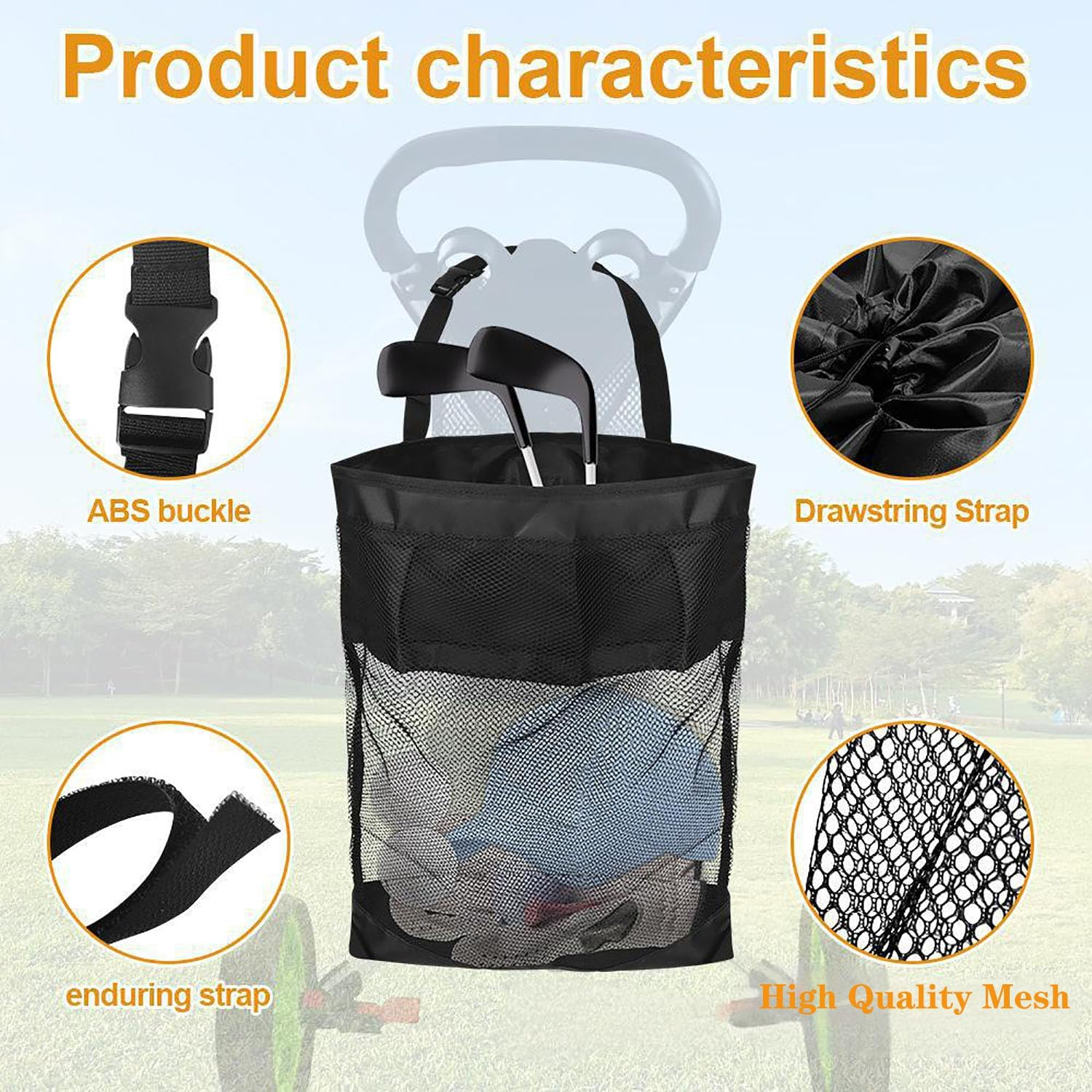 Golf Push Cart Storage Bag, Lightweight Polyester Golf Cart Accessories, Durable Push Pull Cart Organizer(Black) image number 1