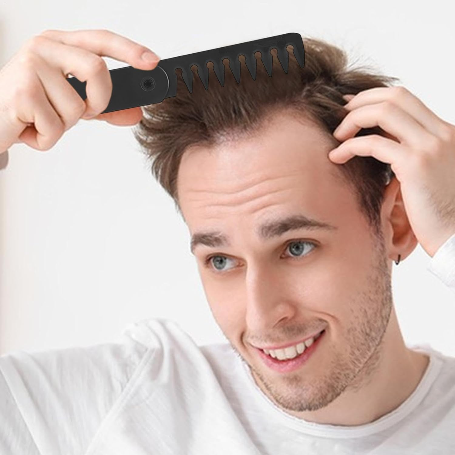 Foldable Beard Comb - 2 in 1 Small Travel Comb,Portable Fine Tooth Comb & Wide Tooth Comb for Grooming, Detangling, and Styling image number 2