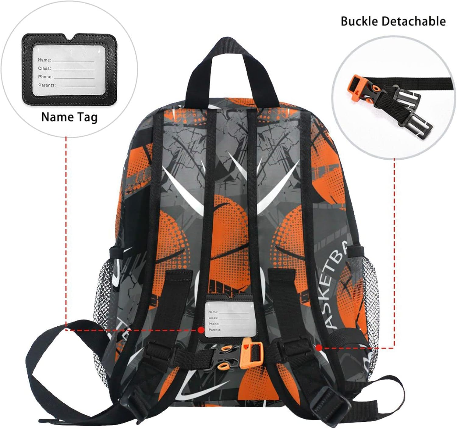 AIXIWAWA Cute Kids Backpack (Basketball Pattern) with Whistle Buckle, Toddler Backpack for Boys and Girls Ages 3-8 image number 5