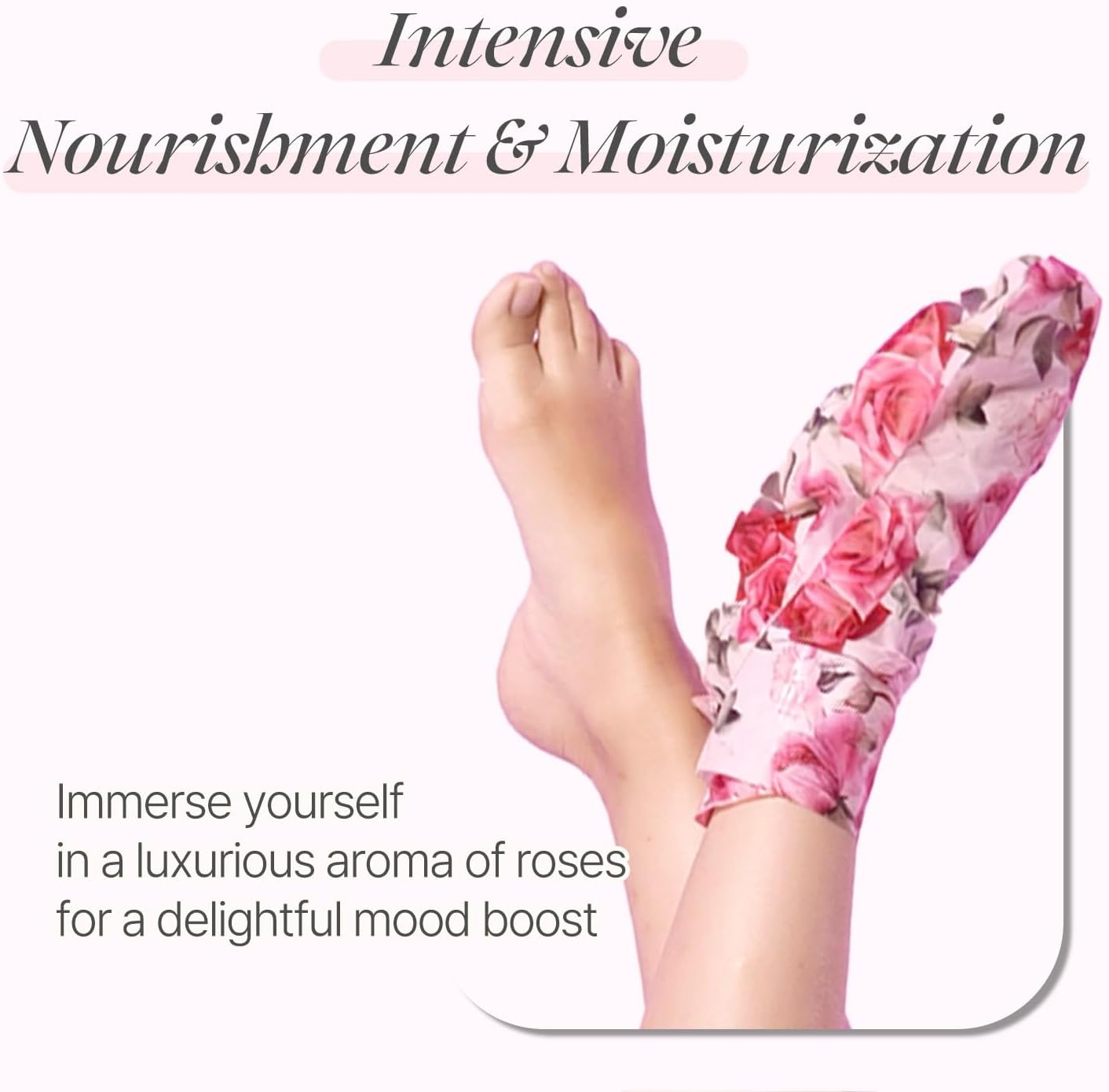 Koelf PETITFEE Rose Petal Satin Foot Mask (5Pairs) - Intensive Nourishing Socks, Rose Scented Foot Repair Masks with Peptide, Collagen, Shea Butter, Urea for Silky Smooth Feet, Foot Treatment, Body Mask image number 1
