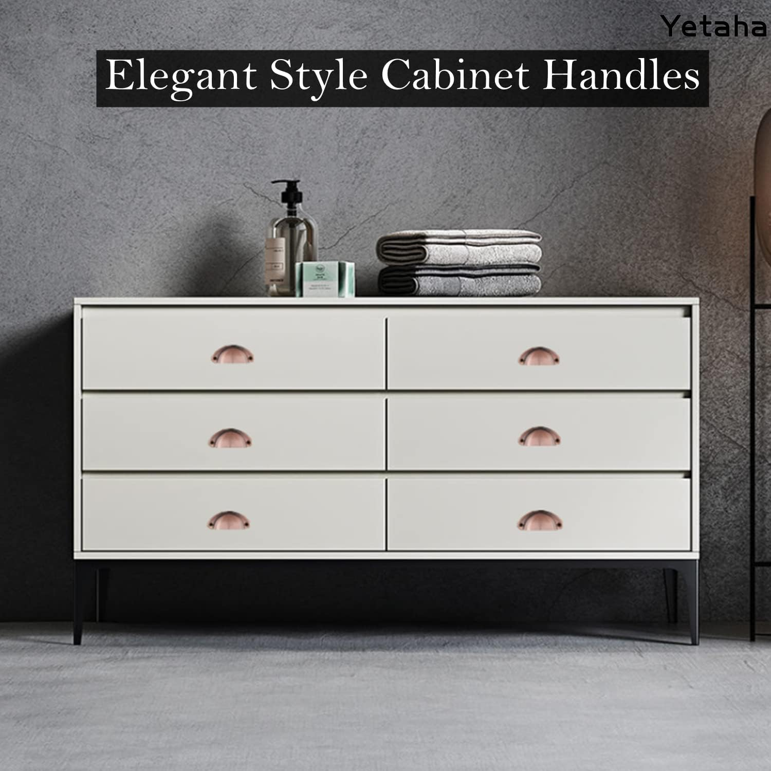 Yetaha Copper Cup Handles, 10PCS Cabinet Cup Pull Handle, Retro Shell Cup Handles, 82X35Mm Vintage Kitchen Cupboard Pulls Furniture Knob with Screws Suitable for Drawer Dresser, Door (Red Copper) image number 3