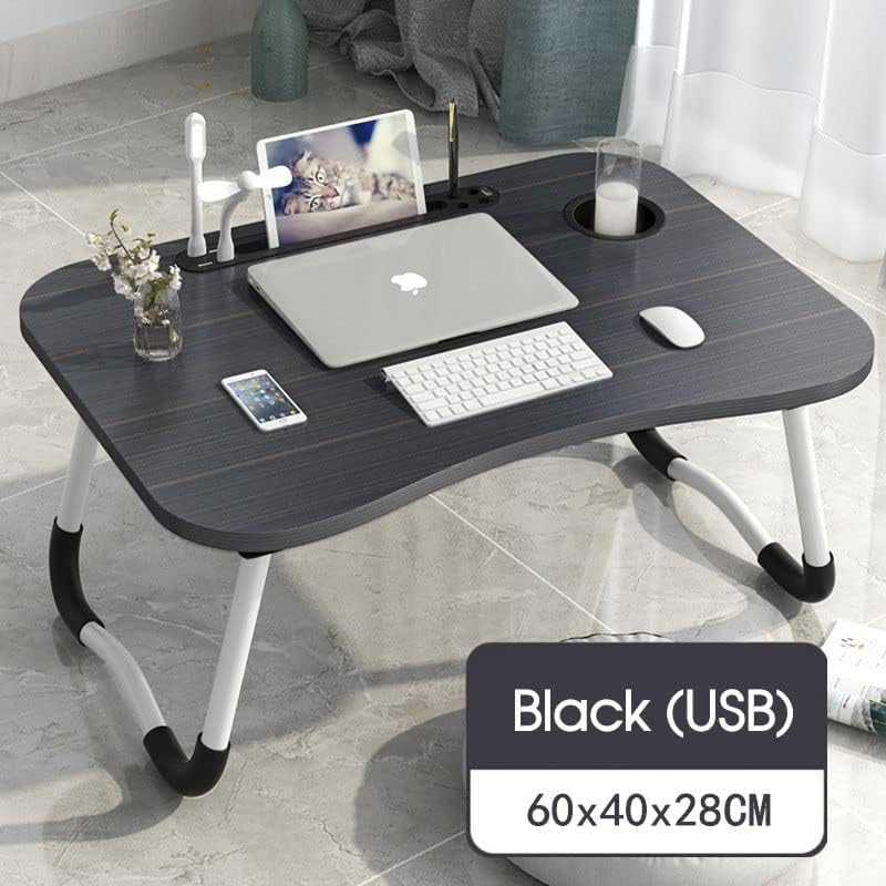 ANZSTOCK Foldable Laptop Bed Table with Cup & Device Slot &ndash; Portable Lap Desk for Bed, Sofa, Floor | Standing Tray Table for Work, Study, Eating, Reading | MDF Top & Aluminum Legs | 60X40X28Cm image number 5