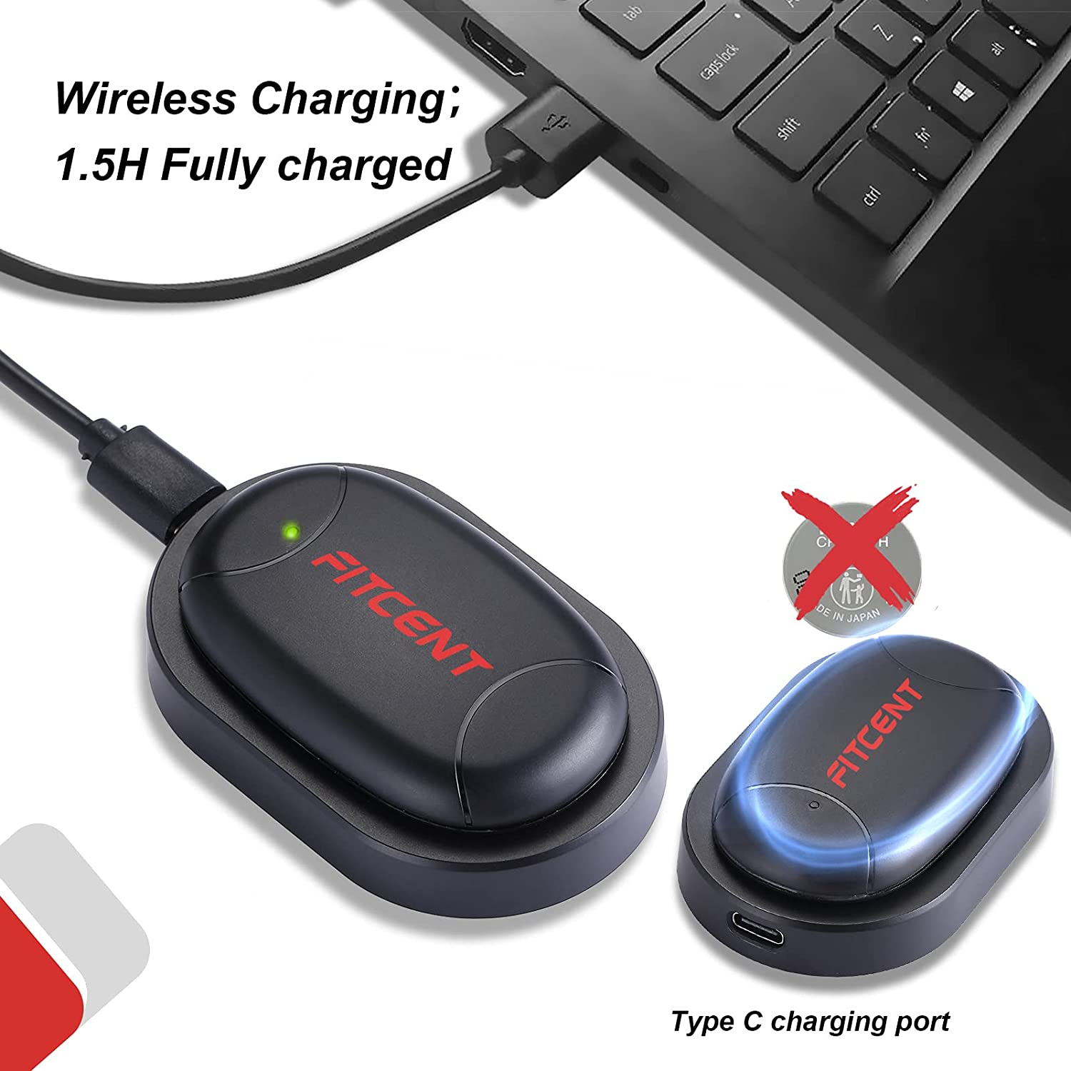 FITCENT Heart Rate Monitor Chest Strap with Wireless Charger, HR Sensor Belt Bluetooth 5.0, ANT+ and 5.3 Khz for Men Women image number 1