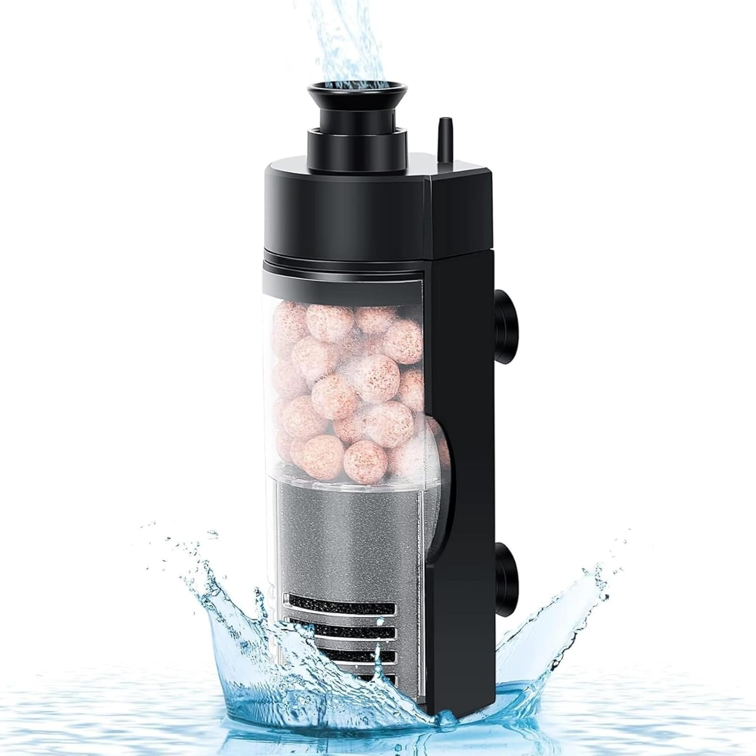 Aquarium Filter, Fish Tank Filter for Small Tank, Small Internal Aquarium Filter, Submersible Foam Filter with Filtered Ceramic Balls, Small Aquarium Filter for Breeding Fry Shrimp Tank (Black)