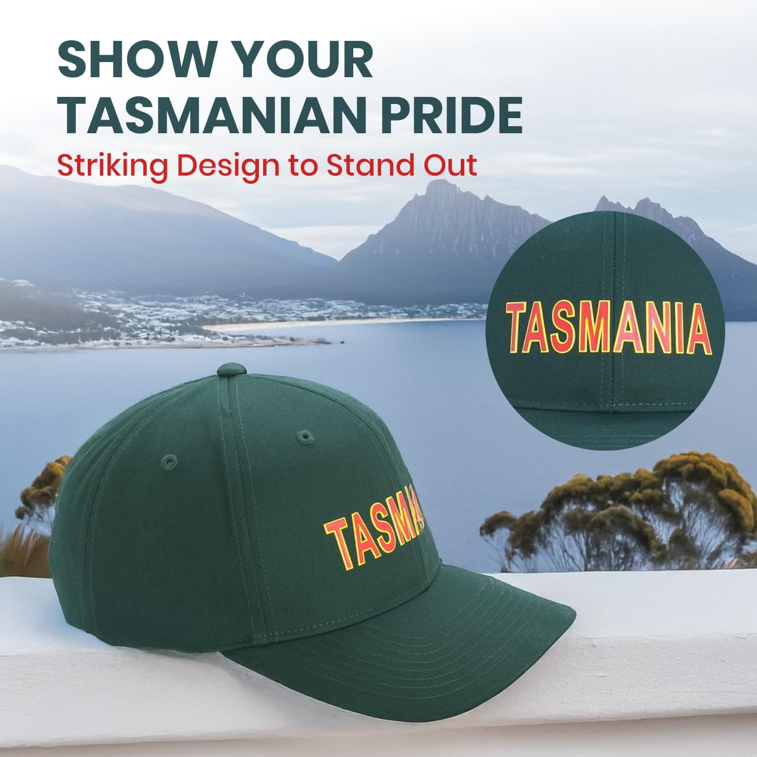 Tasmania Supporters Cap, Richardson Pro 212 Baseball Cap, Bold 'TASMANIA' Text, Lightweight Cotton-Poly Twill, Adjustable Snapback Closure, Pre-Curved Underbill, Sports & Casual Wear, Green Colour image number 2