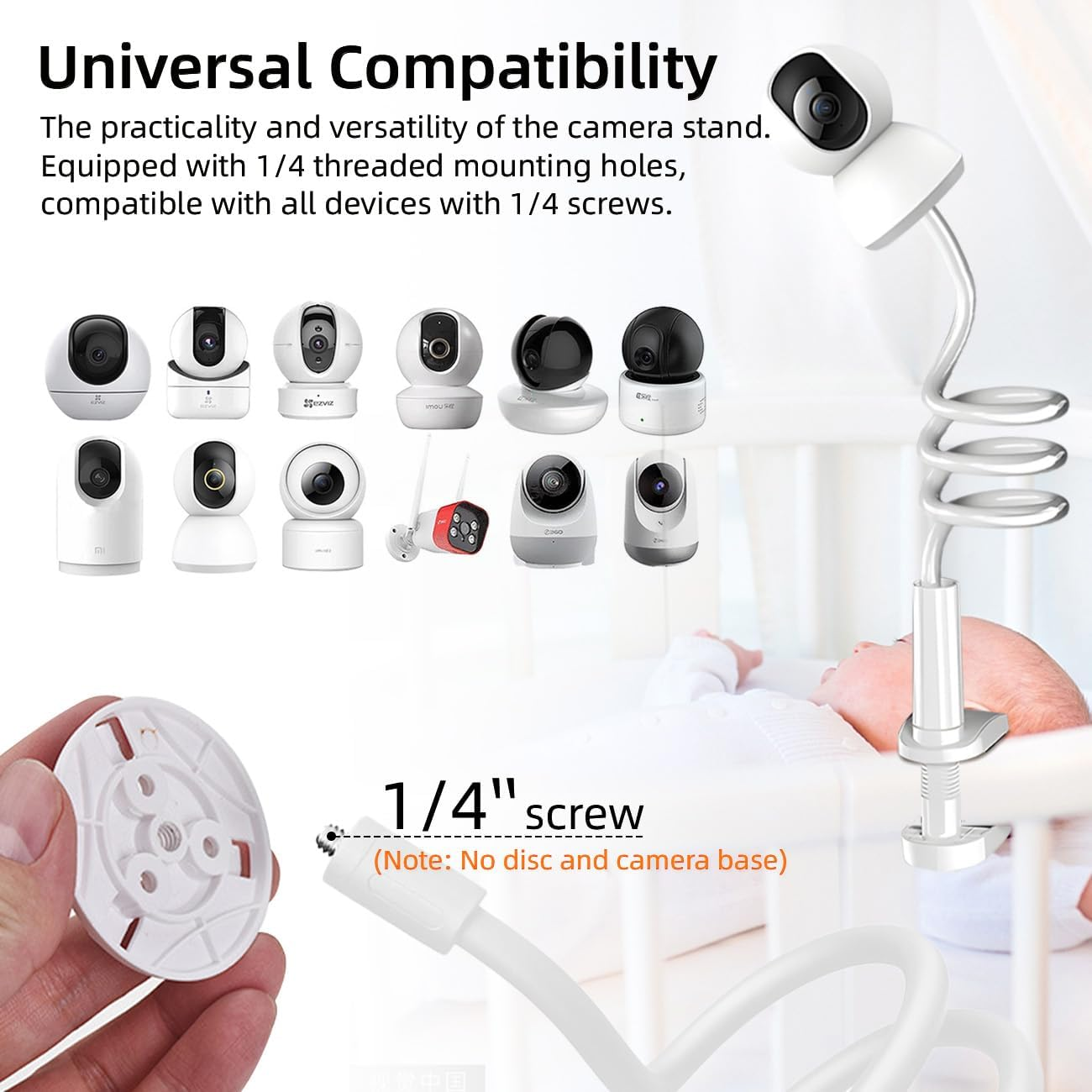 Baby Monitor Holder,1.1M Baby Monitor Camera Stand,Baby Camera Mount,No Drilling Required,Universal Adjustable Gooseneck Mount,Compatible with Arlo,Hello Baby & Most Monitor Cameras with 1/4 Screw image number 3