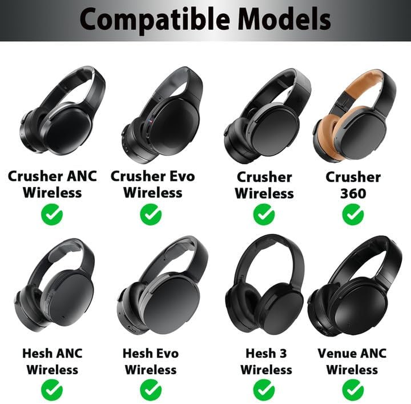 Adhiper Crusher Evo/Anc Replacement Earpads Cushions, Ear Pads for Skullcandy Crusher Wireless/Crusher Anc/Crusher Evo/Crusher 360 & Hesh Anc/Hesh Evo/Hesh 3 & Venue ANC Headphones (Black) image number 6