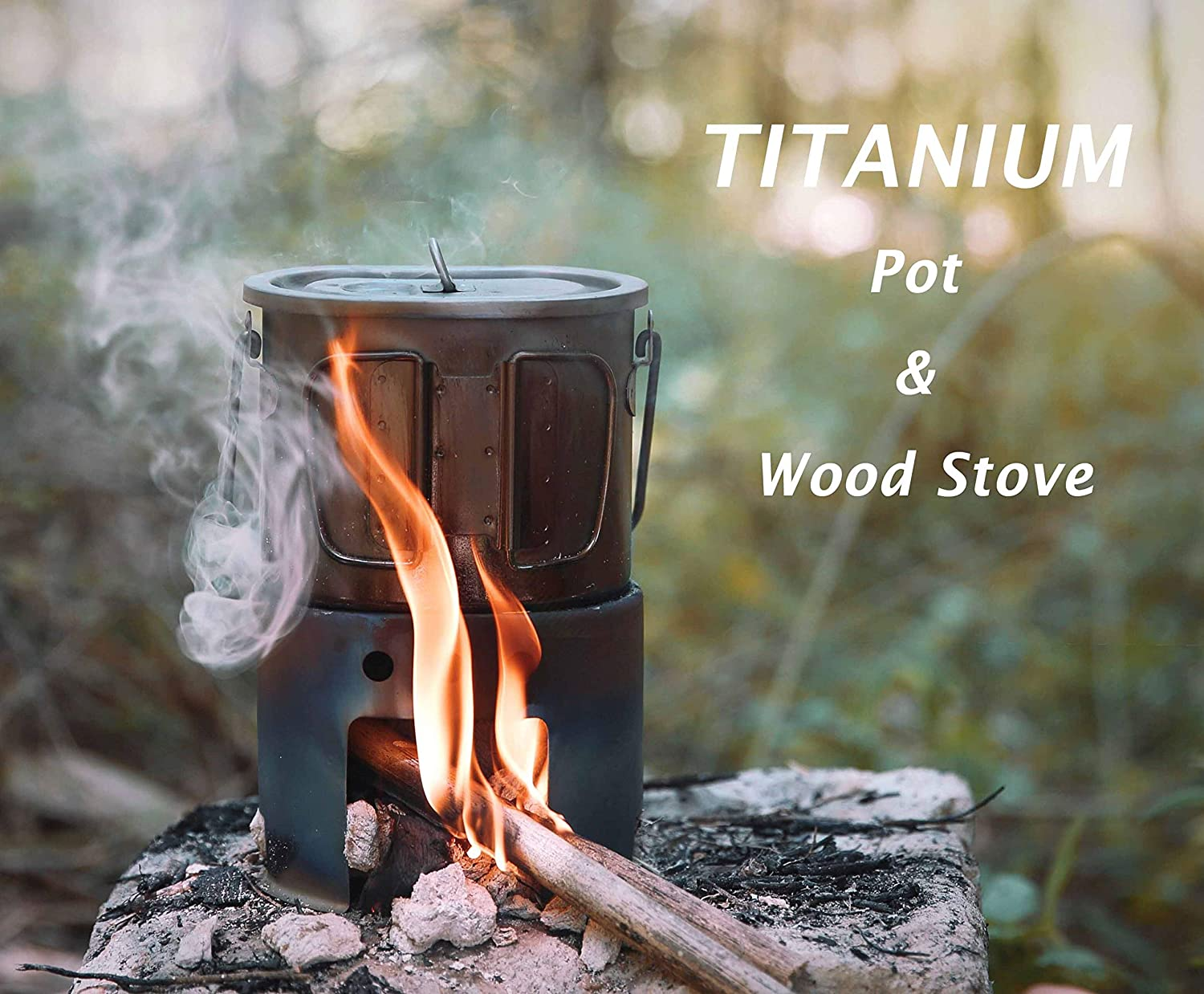 Boundless Voyage Outdoor Titanium Pot with Stove Set Ultralight Foldable Wood Stove Pot Set for Camping Picnic Hiking Backpacking Ti2005C image number 6