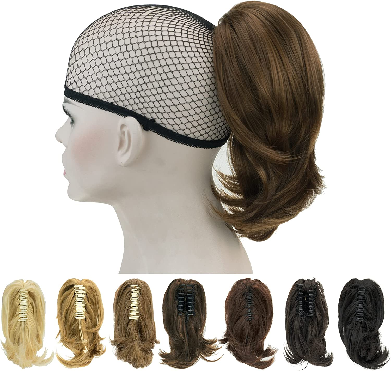 IMISSU Cute Short Claw Ponytail Grab Hairpieces Thick Clip in Hair Extensions Little Pony Tail Hair Pieces for Women (Light Brown) - Black image number 4