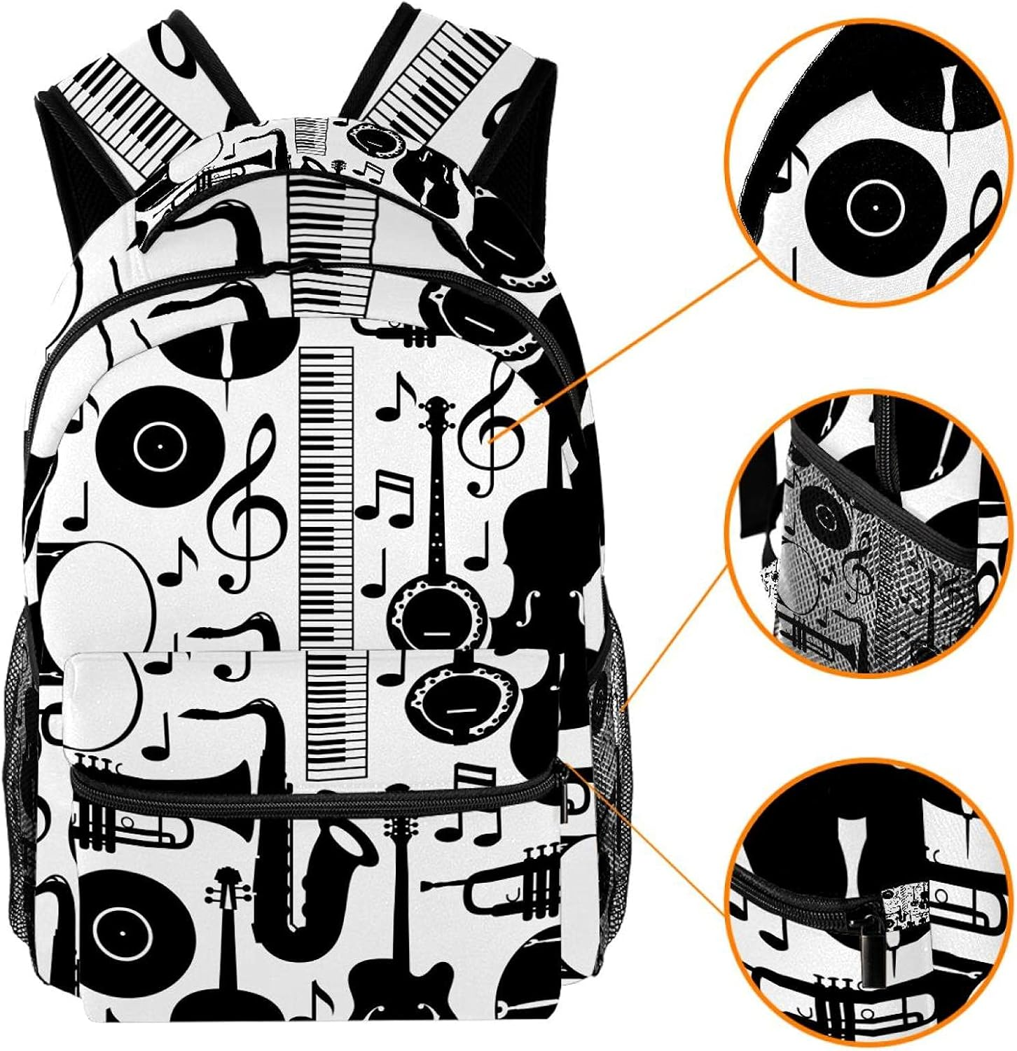 Jazz Instruments Vector Backpack Students Shoulder Bags Travel Bag College School Tote Backpacks image number 1