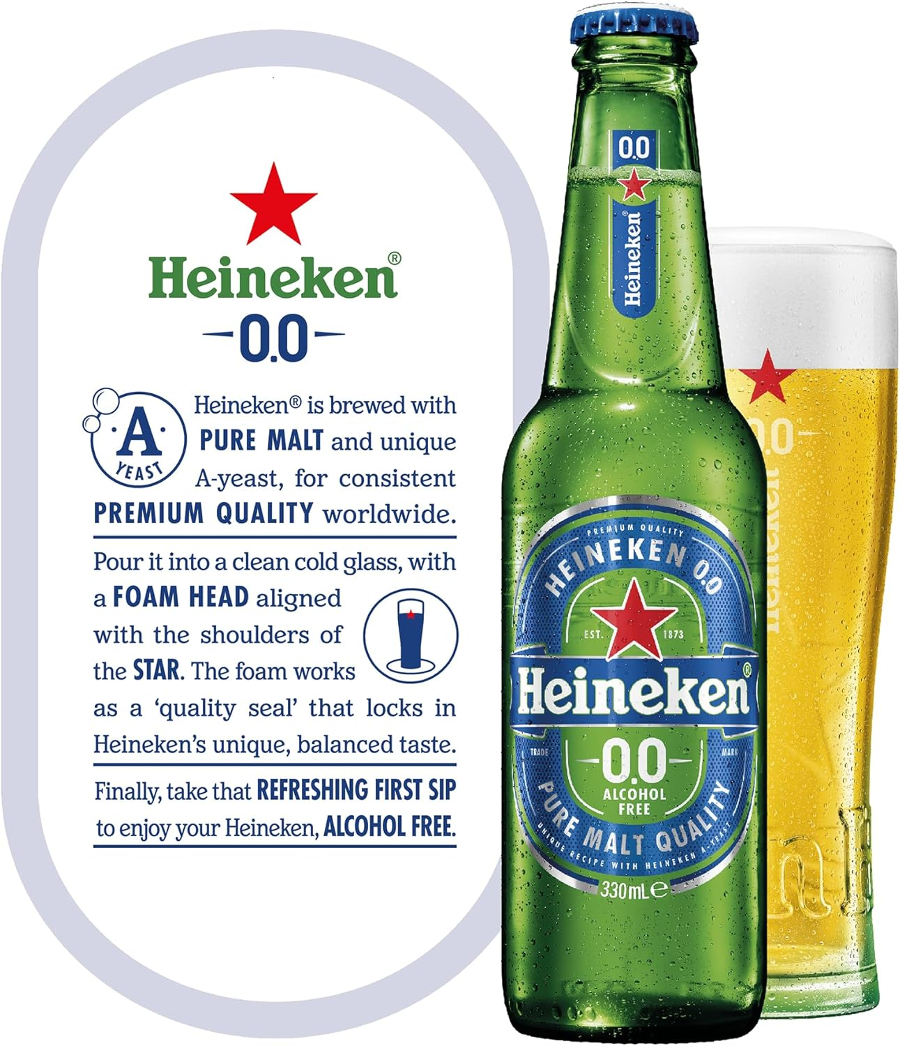 Heineken 0.0 Non-Alcoholic Beer Zero Alcohol Lager 24 Pack X 330 Ml Bottle Case image number 1