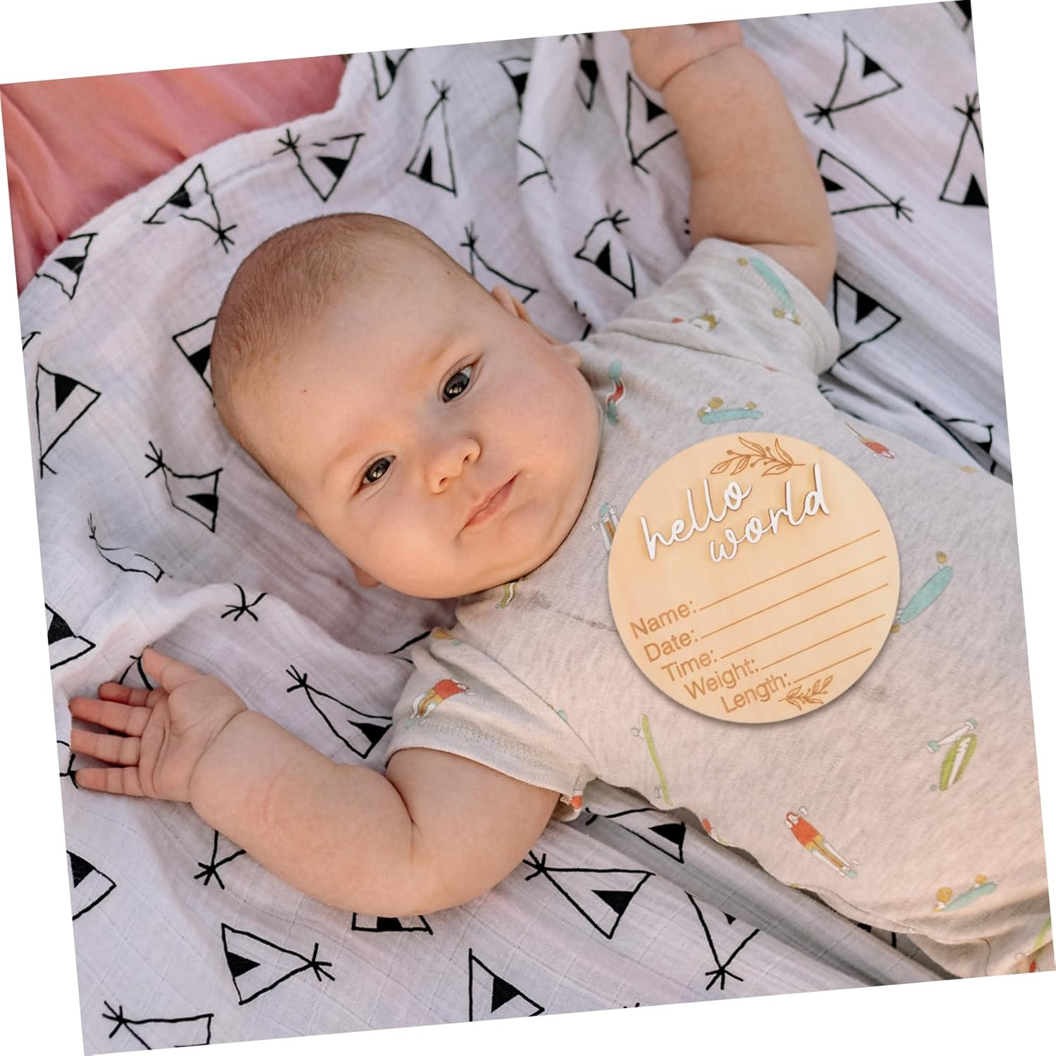 VANZACK Wooden Birth Announcement Sign for Newborn 2Pcs round Milestone Cards Design for Baby Photos Engraved Wooden Name Signs image number 3
