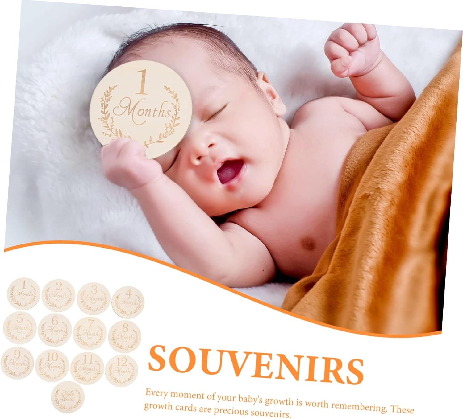 Jojofuny 13Pcs Wooden Slices Newborn Monthly Growth Cards Birch Wood round Discs for Infant Photography and Milestone Tracking Baby Shower Prop image number 3