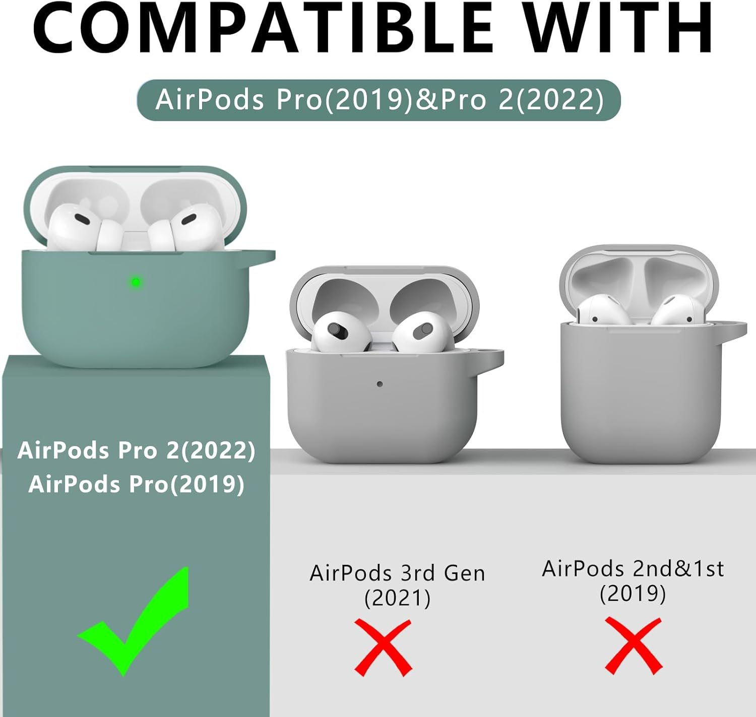 Inesore Compatible with Airpods Pro 2Nd/1St Case Cover with Cleaner Kit, Silicone Protective Case for Apple Airpods Pro 2Nd/1St Generation Charging Case with Keychain, for Women Men (Pine Green) image number 3