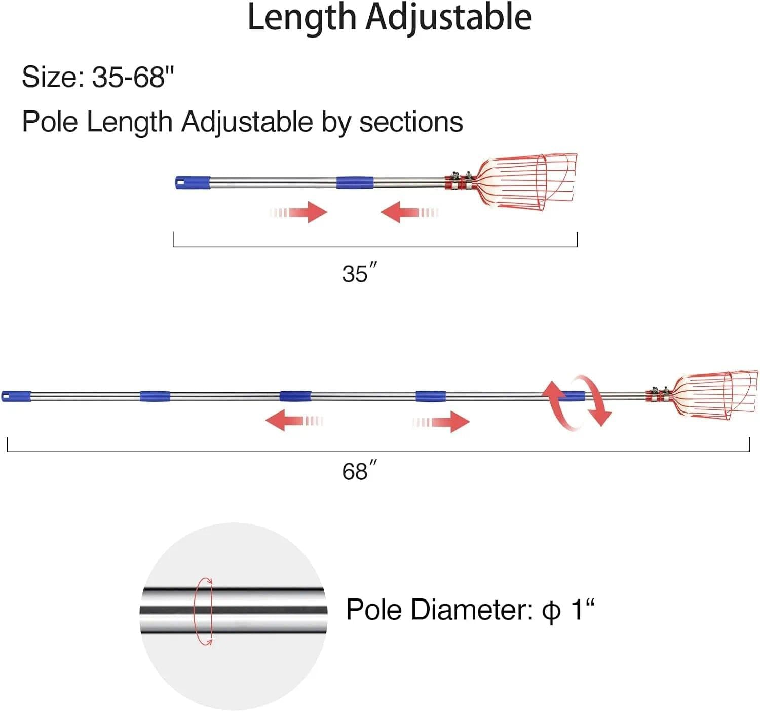 Fruit Picker Pole with Adjustable Length and Harvesting Basket for High Branches, Apple Picker, Mango Picker, Garden Harvesting Tool with 360 Rotating Head - Tisuff image number 5