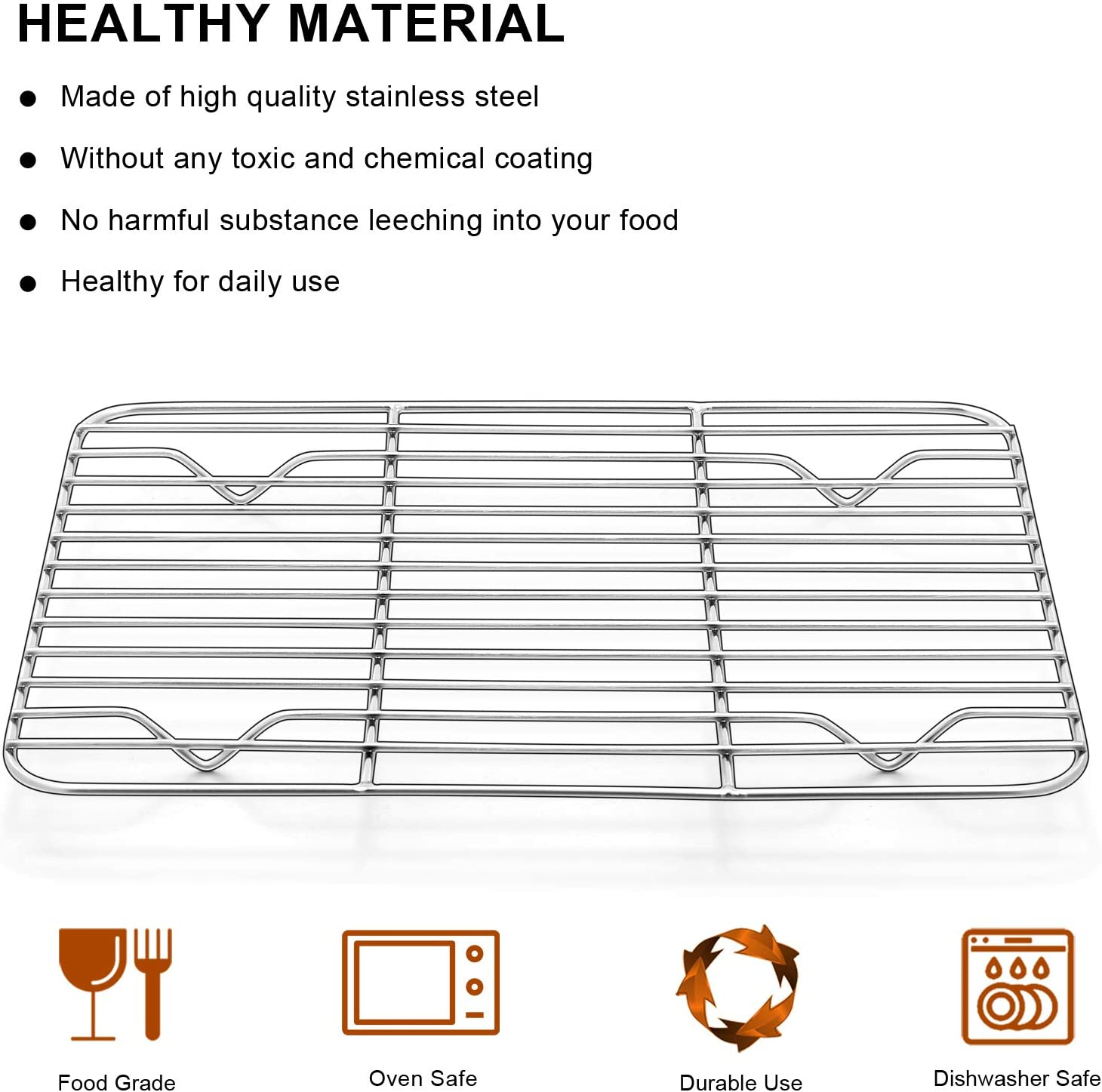 Baking Cooling Rack Set of 2, E-Far Stainless Steel Metal Roasting Cooking Racks, Size - 11.6'' X 9'', Non Toxic & Rust Free, Oven & Dishwasher Safe image number 5