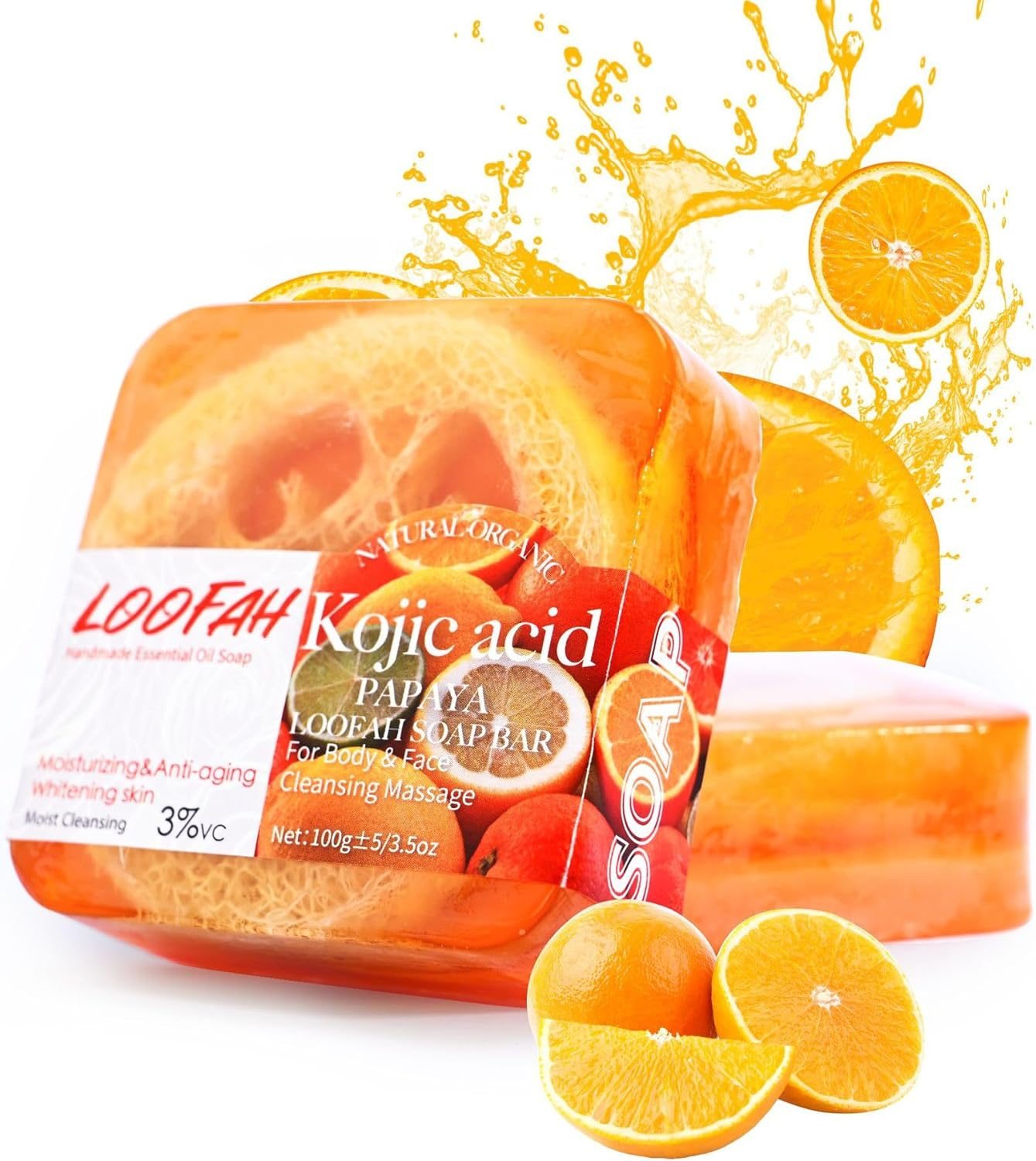 Kojic Acid Loofah Bath Soap Bar 100G, 4 Bars