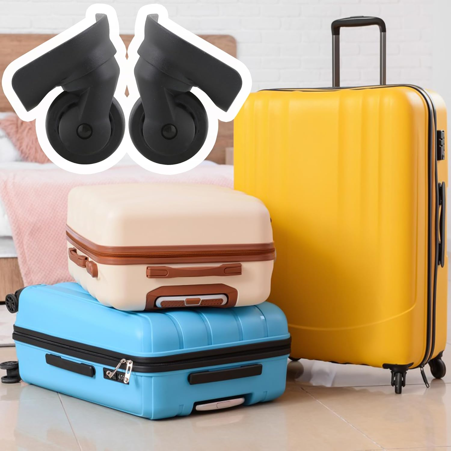 Mxfans Black DIY 3.27X4.09X2.05Inch Large W197 Left & Right Luggage Wheels Replacement Pack of 2 image number 4