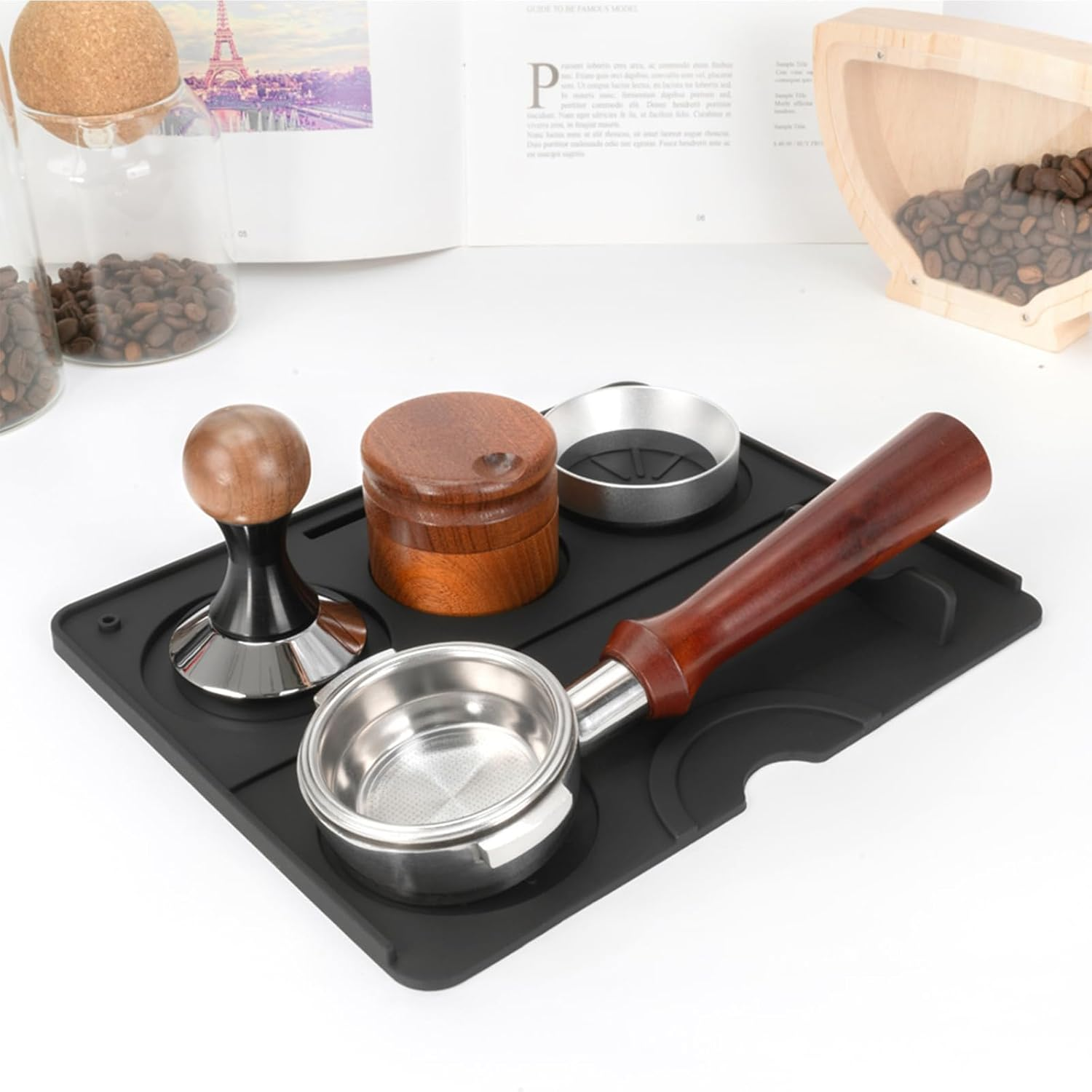 Espresso Coffee Mat, Food Grade Silicone Coffee Tamping Mat, Espresso Tamper Parafilter Distributor Organizer, Non-Slip Espresso Tamping Station Mat for Baristas Home Kitchen Bar Coffee Shop (Black) image number 3