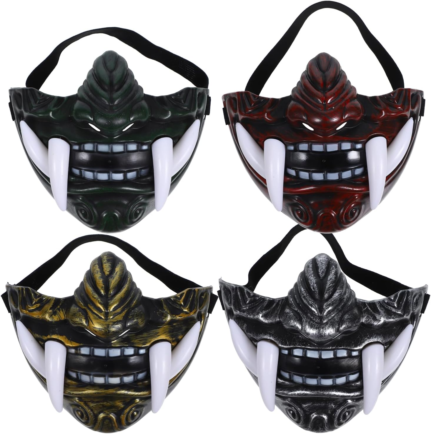 JOINPAYA Oni Samurai Mask,4Pcs Half Japanese Mask Ghost Novelty Drama Tush Ninja Halloween Party Cosplay Costume Prop image number 2