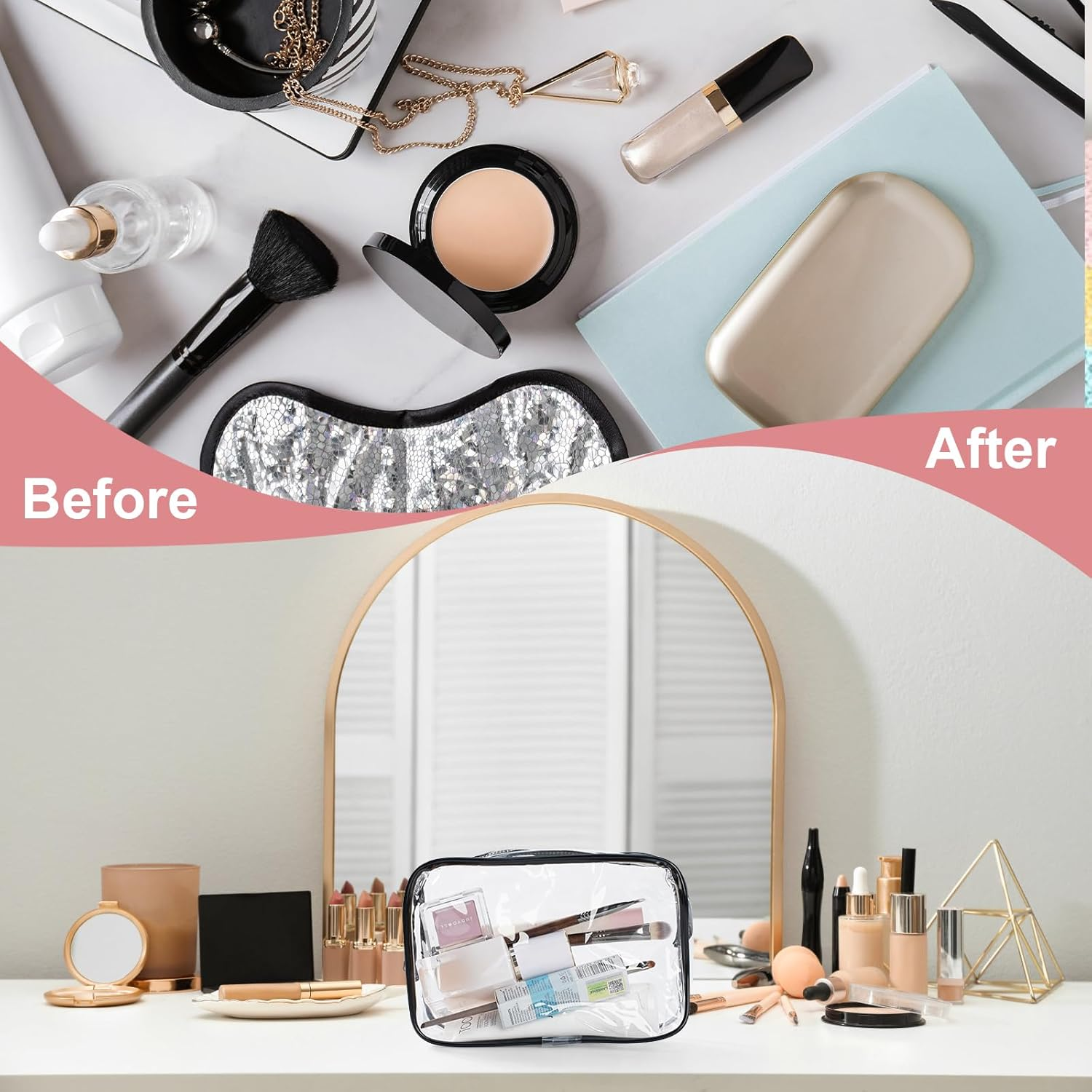 20 Pcs Clear Makeup Bag, PVC Toiletry Bag for Travel, Waterproof Transparent Cosmetic Bag with Zipper, Portable Plastic Pouch Organizer Storage Case for Women Men Vacation Bathroom (Black) image number 5