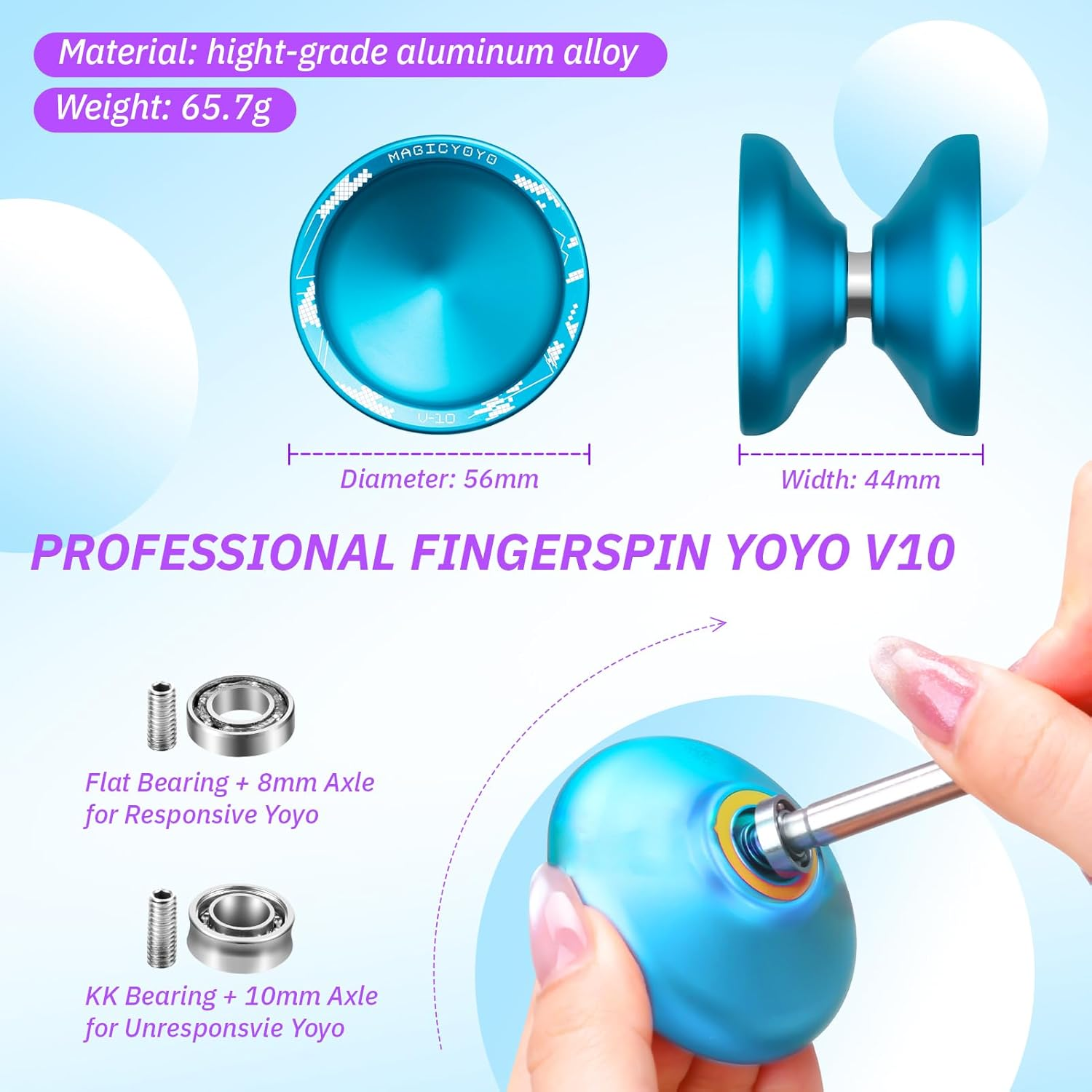 MAGICYOYO V10 Professional Finger Spin Yoyo for DNA Tricks, Metal Yoyo Professional with Responsive & Unresponsive Modes, Pro Trick Yo Yo for Adults & Kids with Complete Yo-Yo Accessories Kit (Blue) image number 4