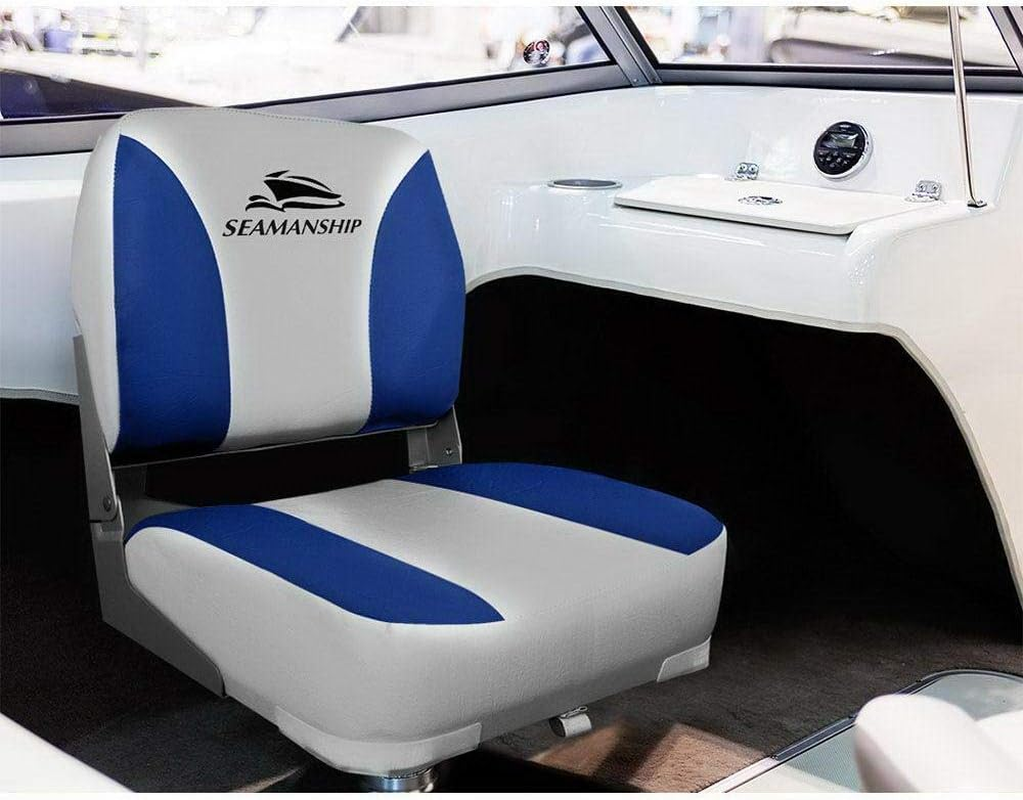 Seamanship Boat Seats, Set of 2 Folding Seat Swivel Chair Floor Chairs Marine Seating Fishing Outdoor Accessories, All Weather Conditions Stainless Steel Blue image number 1
