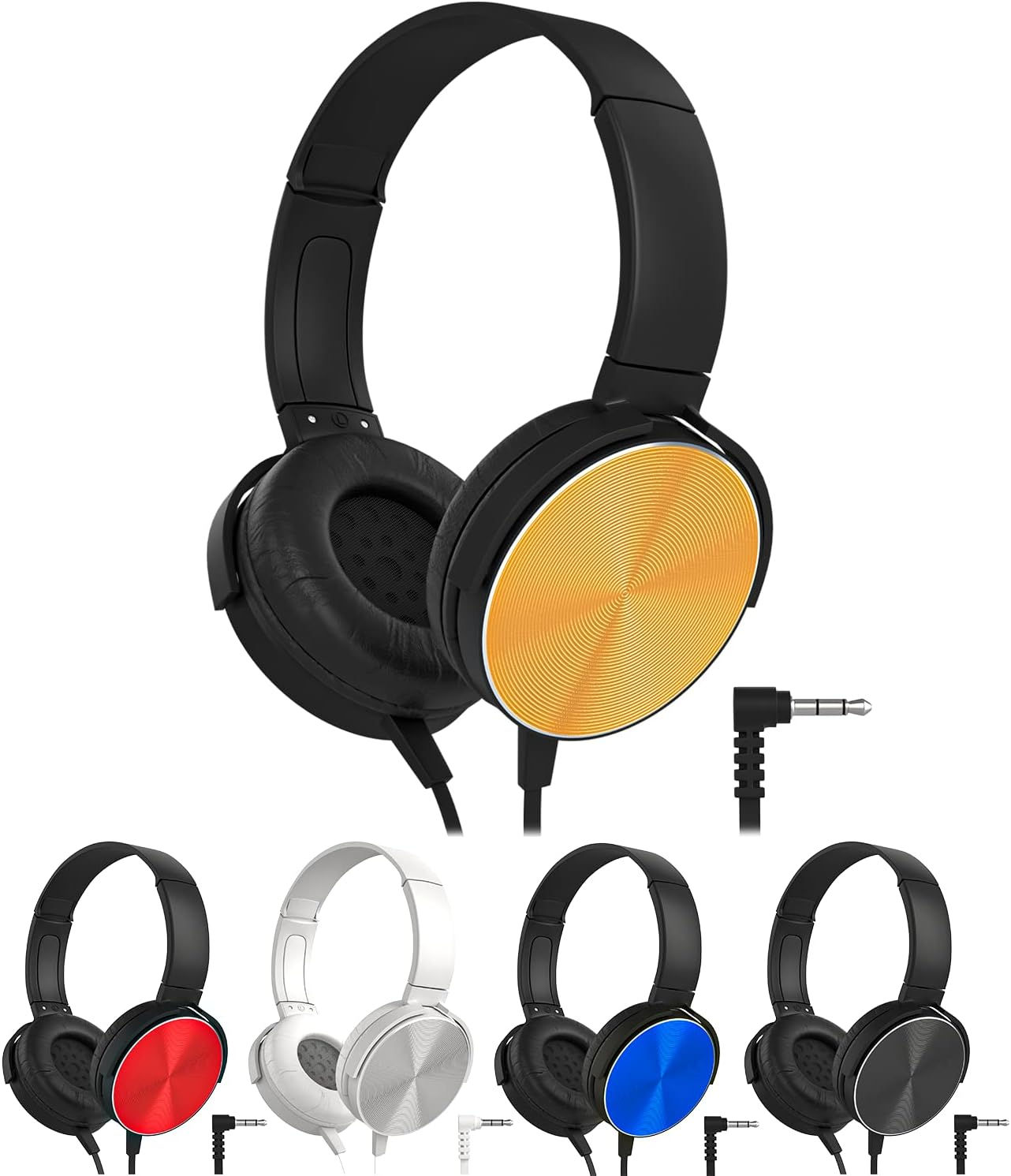 Maeline Classroom Headphones Bulk 5 Pack, Student on Ear Comfy Swivel Headset for School, Library, Airplane, for Online Learning, Travel, Stereo Sound 3.5Mm Jack, Red, Black, Blue, White, Yellow image number 2