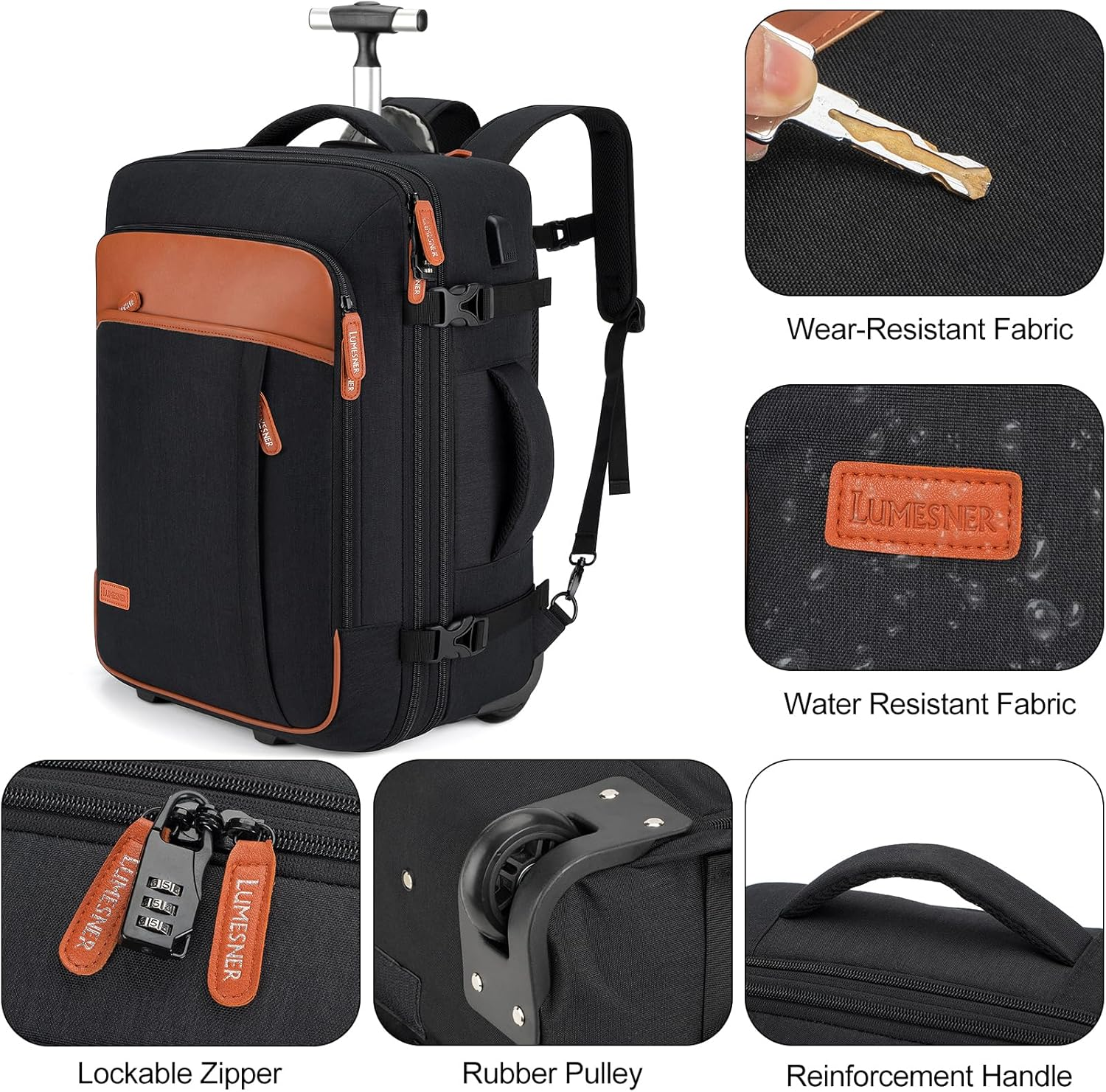 Lumesner Extra Large 40L Travel Backpack, Blue, Unisex, Waterproof, USB Charging Port, Carry-On Approved image number 7