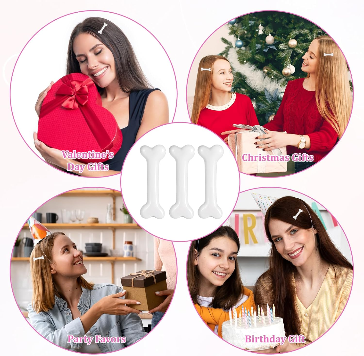 6 Pcs Bone Hair Clip, White Bones Hairpins Skull Skeleton Hairpins for Women Girls White Dog Bone Alligator Clips Halloween Cosplay Costume Decorative Hair Pins Accessories, Daily Wear image number 5