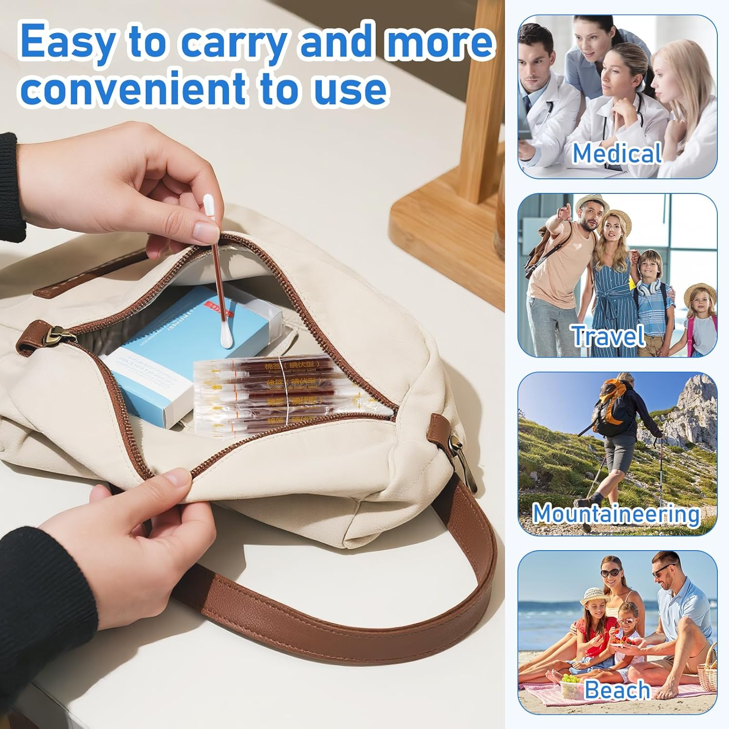 50 Pcs Cotton Iodine Swabs Individually Wrapped - Disposable Iodophor Swabsticks Medical Sanitary First Aid Kit Emergency Care Safety for Adult Kids image number 2