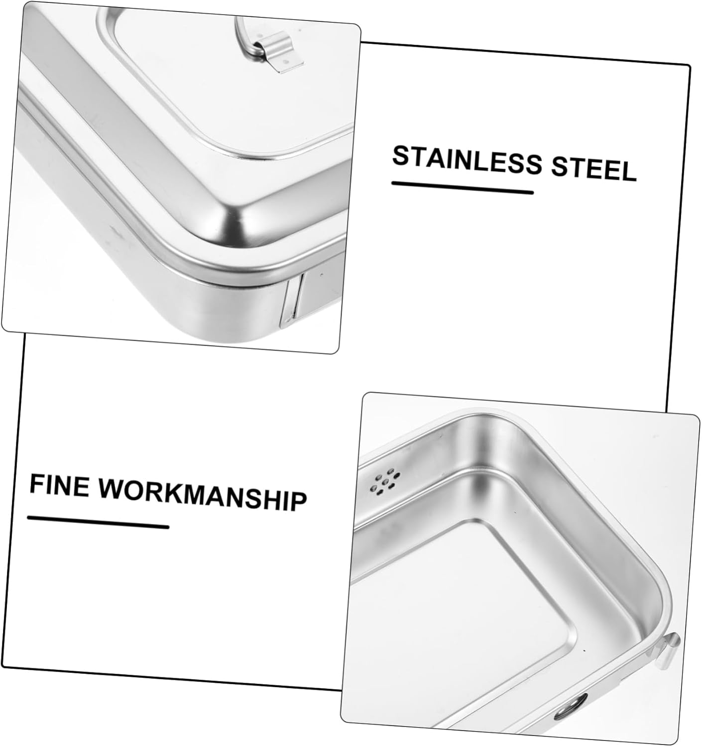 Vaguelly Silver Sterilizer Soaking Box with Lid High Temperature Thermometer Instrument Tray for Professional Beauty Veterinary Use Stainless Steel Design Square Plate image number 1