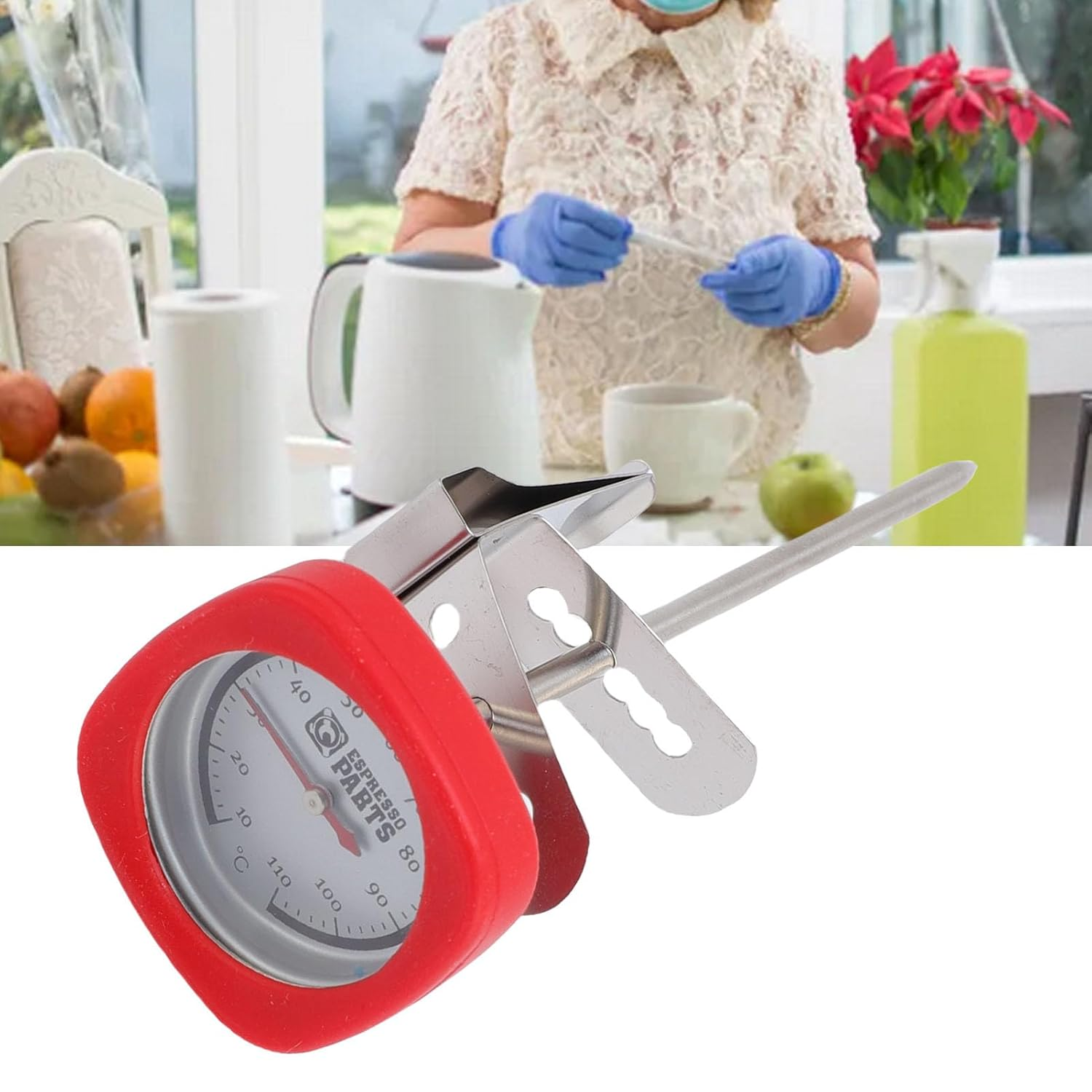 Pomya Read Milk Frothing Thermometer with Clamp/Holder for Coffee Lovers and Baristas 304 Stainless Steel (Red) - Red image number 4