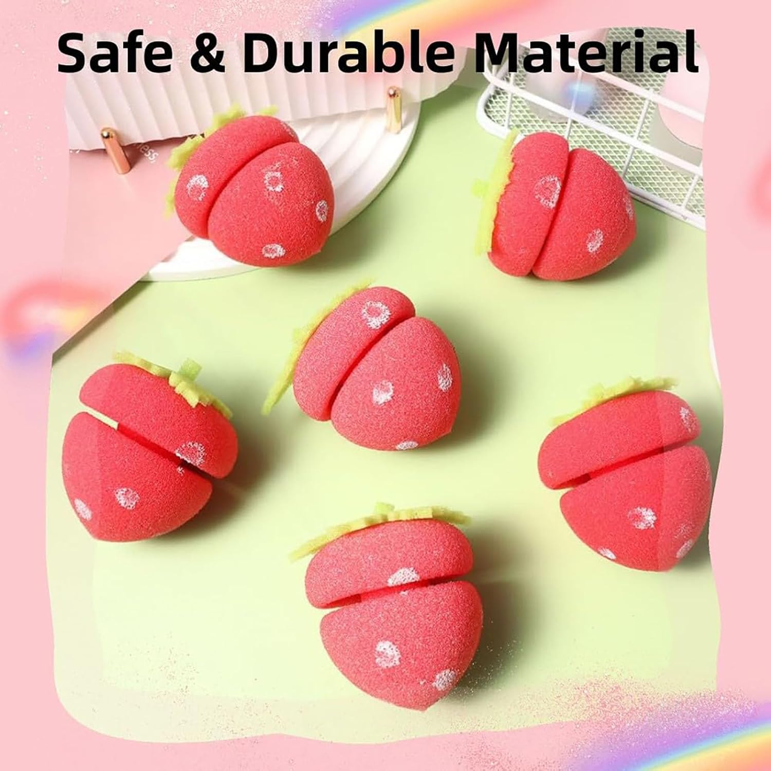 Strawberry Heatless Curlers, Strawberry Foam Rollers, Strawberry Overnight Curlers, Sponge Hair Curlers Strawberry, Strawberry Shape Magic Hair Curlers, Strawberry Heatless Hair Curlers (18Pcs,Mix)
