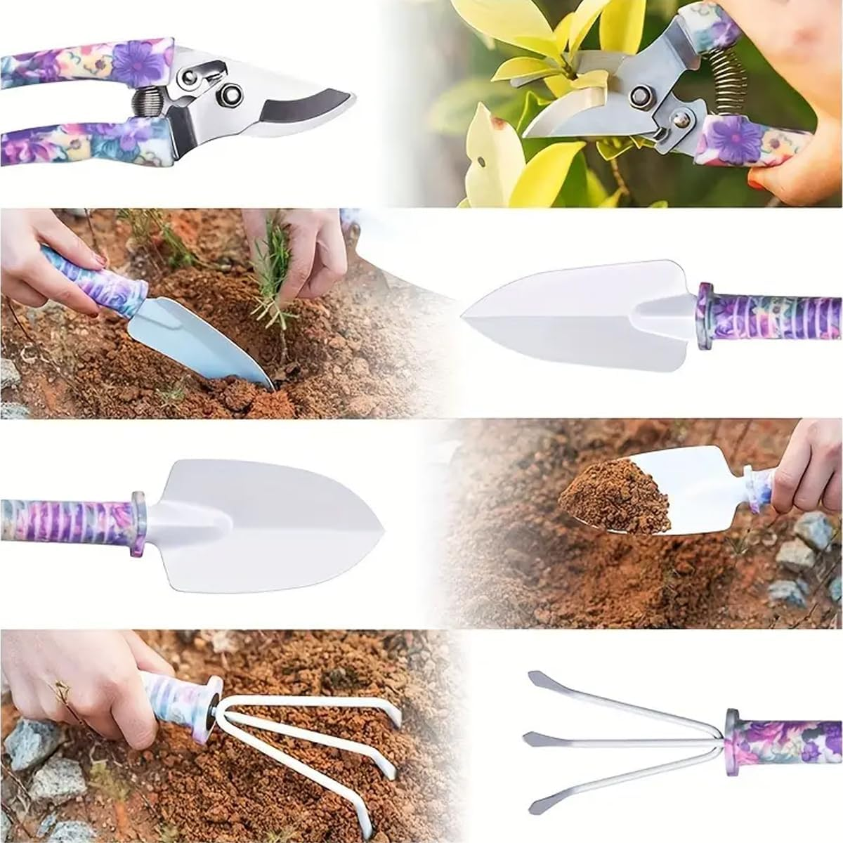 AIMALL 10PC Garden Tool Kit - Shovel, Rake, and Planting Tools Set with Ergonomic Purple Handles for Gardening image number 1