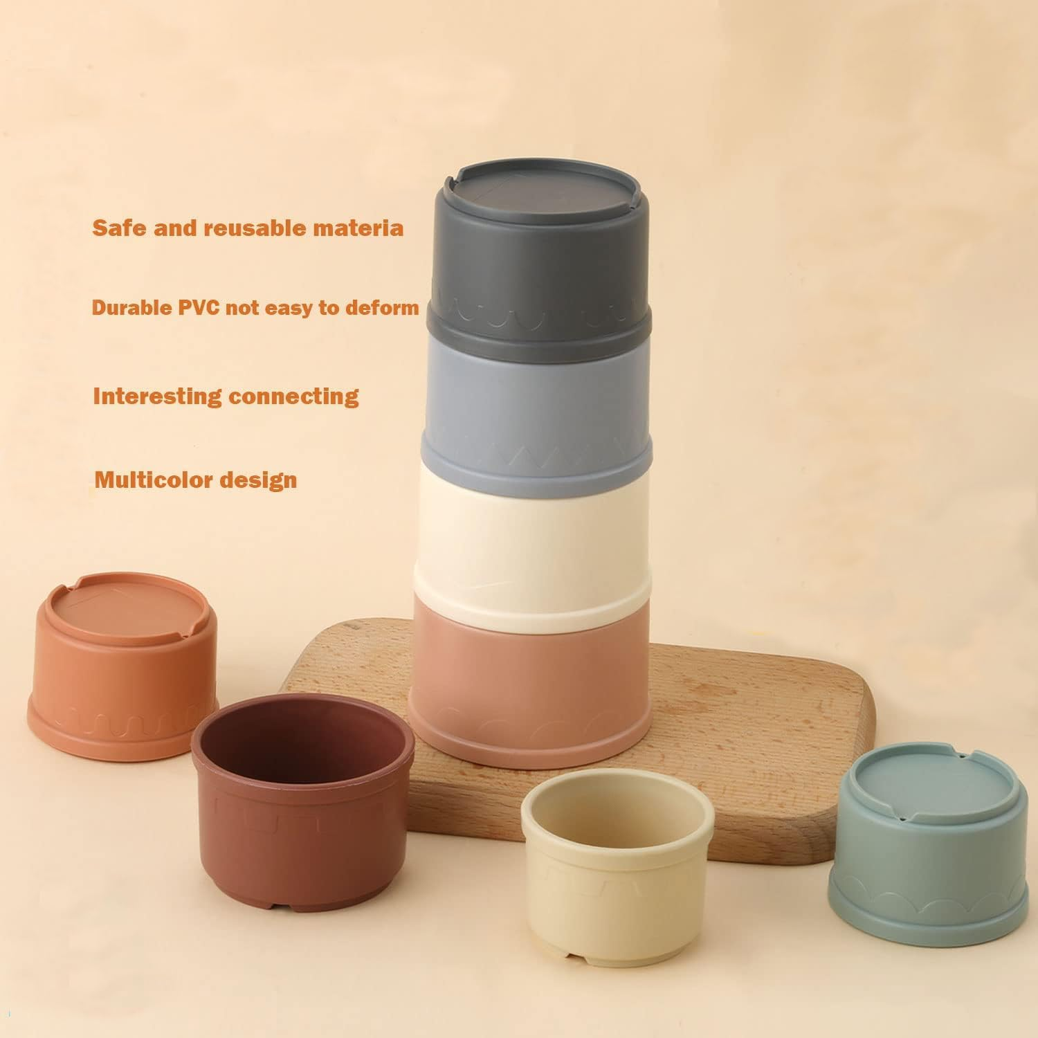 Hysgscwd 8Pcs Stacking Cups for Rabbits, Reusable Multicolored Different Sizes Bunny Gradient Nesting Toy, Stackable Rabbit Foraging Toy for Small Animals Bunnies Guinea Pig Hiding Food and Playing image number 2