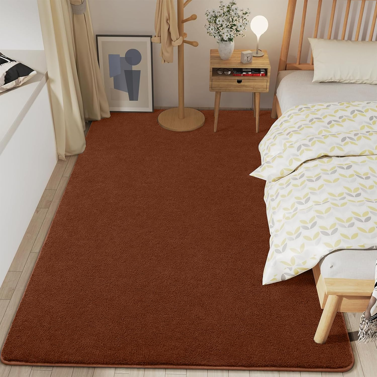 Area Rug Playmat for Kids, 1Cm Thick Coral Velvet Non-Slip Fluffy Carpet, Modern Washable Soft Fur Floor Play Mat Throw Rugs for Living Room,Bedroom,Playroom (Brown, 200X120Cm) image number 2